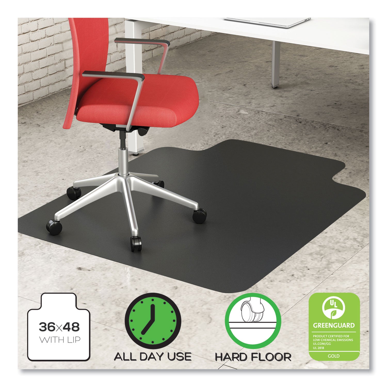 deflecto® EconoMat Hard Floor Chair Mat, Lipped, 36 x 48, Black