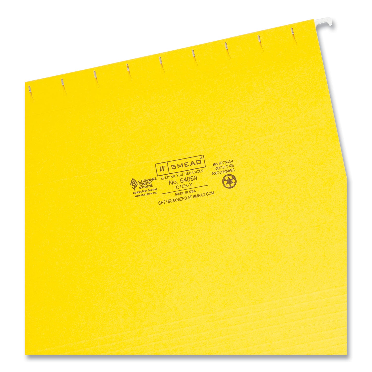 Smead™ Colored Hanging File Folders with 1/5 Cut Tabs, Letter Size, 1/5-Cut Tabs, Yellow, 25/Box