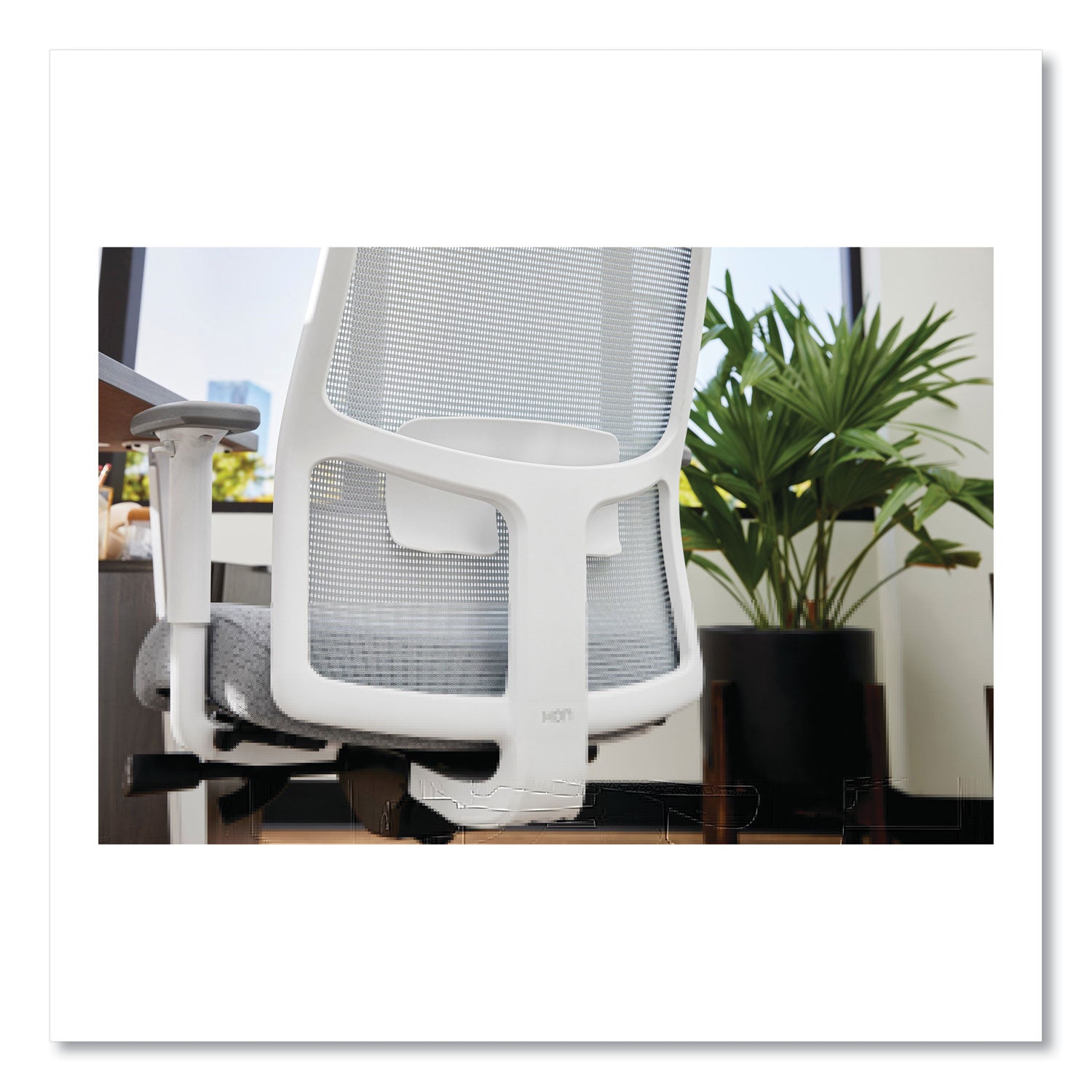 HON® Ignition 2.0 4-Way Stretch Mid-Back Mesh Task Chair, 17" to 21" Seat Height, Basalt Seat, Fog Back, Designer White Base