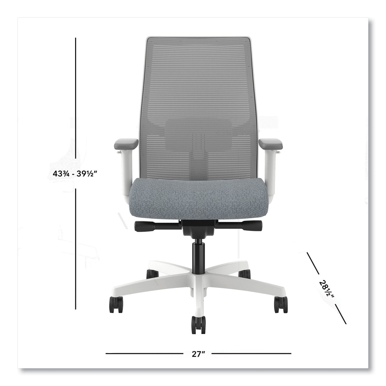 HON® Ignition 2.0 4-Way Stretch Mid-Back Mesh Task Chair, 17" to 21" Seat Height, Basalt Seat, Fog Back, Designer White Base