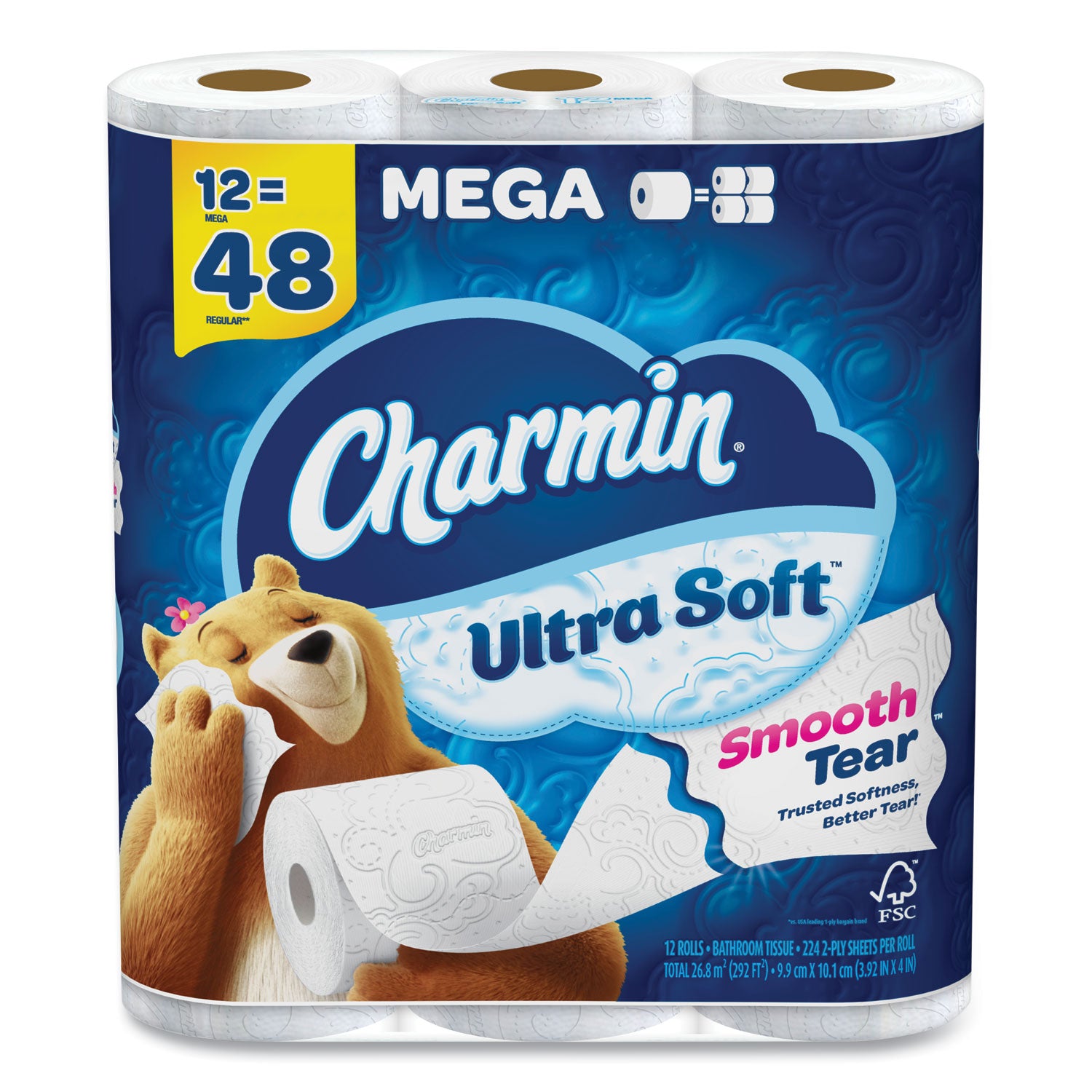 Charmin® Ultra Soft Bathroom Tissue, Mega Roll, Septic Safe, 2-Ply, White, 224 Sheets/Roll, 12 Rolls/Pack