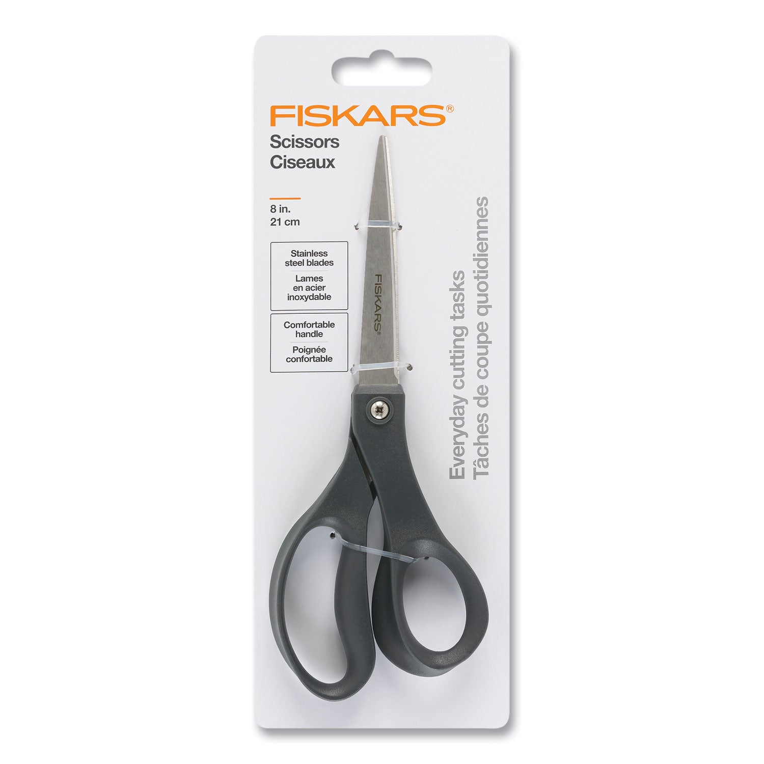 Fiskars® Everyday Scissors, 8" Long, 3.75" Cut Length, Straight Black Handle