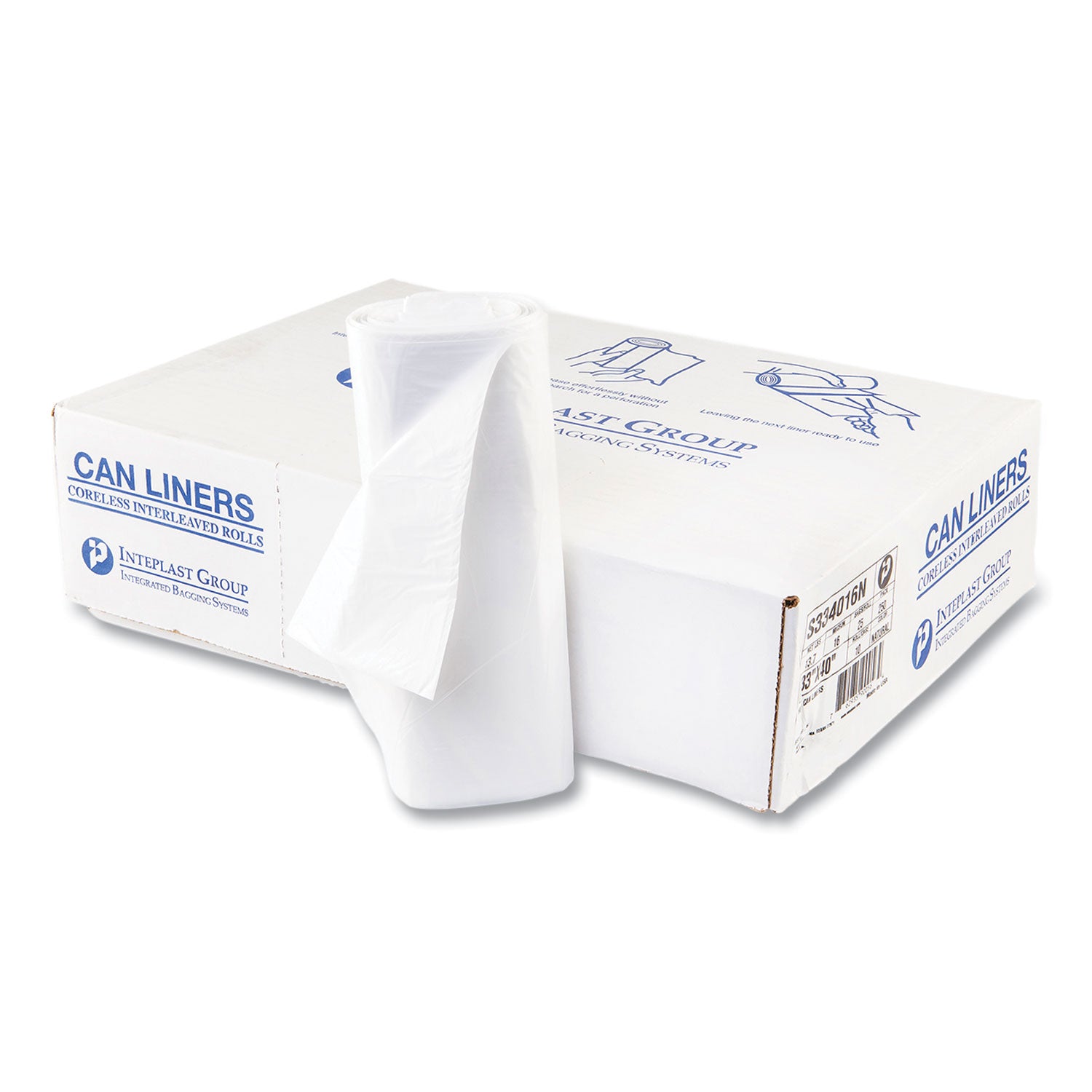 High-Density Commercial Can Liners, 33 gal, 16 mic, 33" x 40", Clear, Interleaved Roll, 25 Bags/Roll, 10 Rolls/Carton