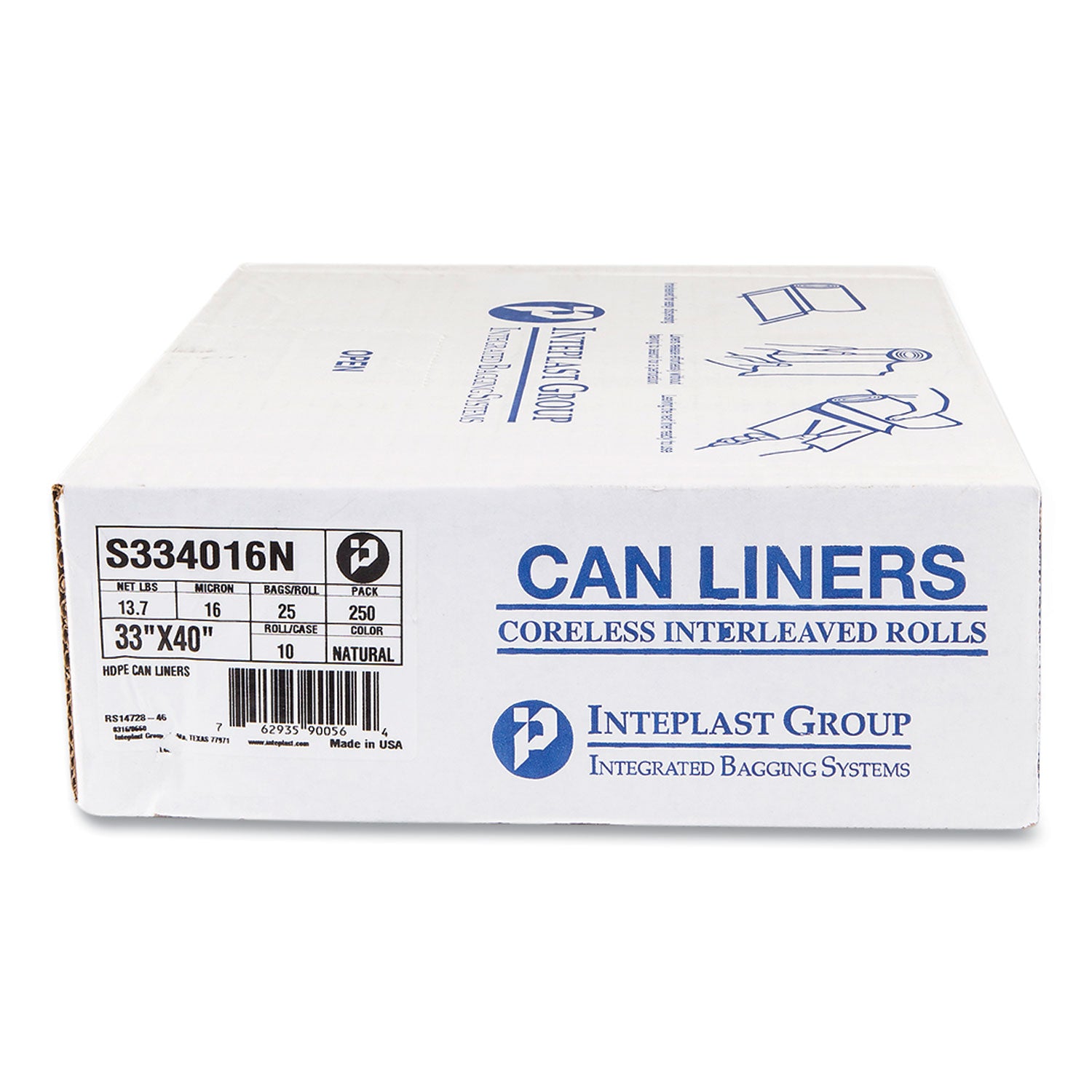 Inteplast Group High-Density Commercial Can Liners, 33 gal, 16 mic, 33" x 40", Clear, Interleaved Roll, 25 Bags/Roll, 10 Rolls/Carton