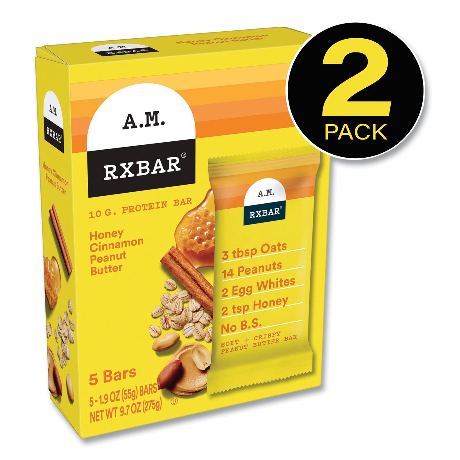 Adult Bars, Honey Cinnamon Peanut Butter, 1.9 oz Bar, 5 Bars/Packs, 2 Packs/Carton A.M. RXBAR® Flipcost