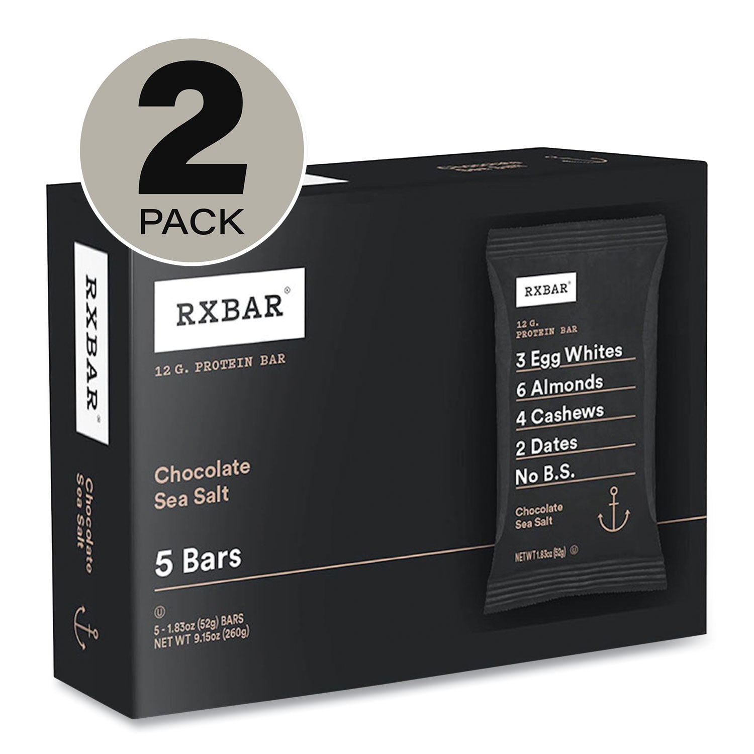 Adult Bars, Chocolate Sea Salt, 1.83 oz Bar, 5 Bars/Box, 2 Boxes/Carton RXBAR® Flipcost