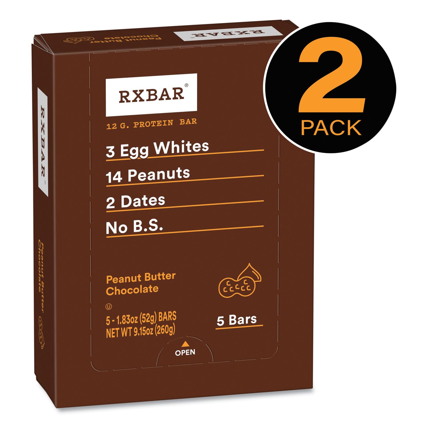 Adult Bars, Peanut Butter Chocolate, 1.83 oz Bar, 5 Bars/Pack, 2 Packs/Carton RXBAR® Flipcost