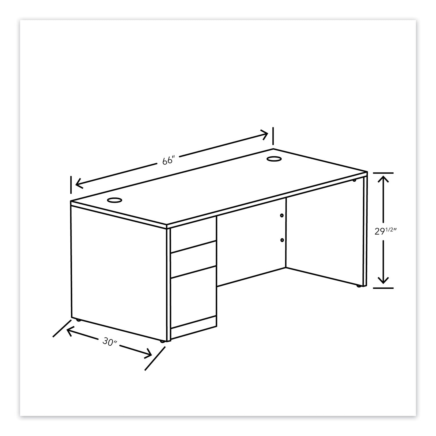 HON® 10500 Series Single Pedestal Desk, Left Pedestal: Box/Box/File, 66" x 30" x 29.5", Mahogany