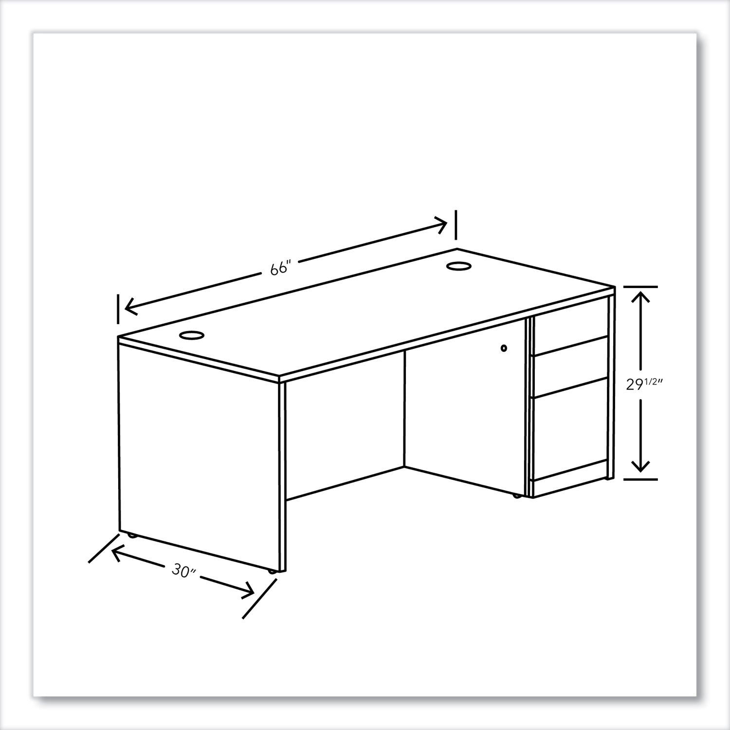 HON® 10500 Series Single Pedestal Desk, Right Pedestal: Box/Box/File, 66" x 30" x 29.5", Mahogany