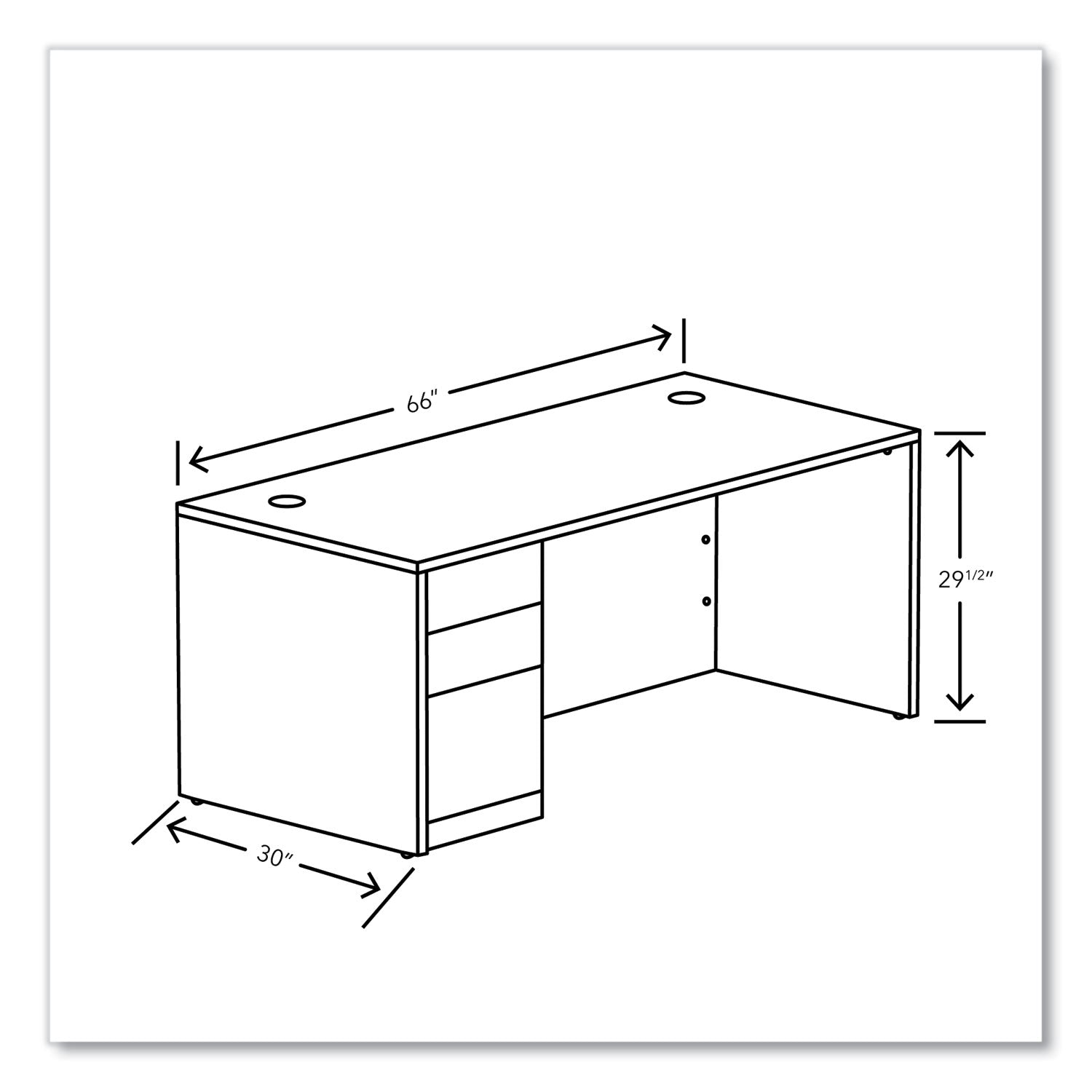 HON® 10500 Series Single Pedestal Desk, Left Pedestal: Box/Box/File, 66" x 30" x 29.5", Kingswood Walnut