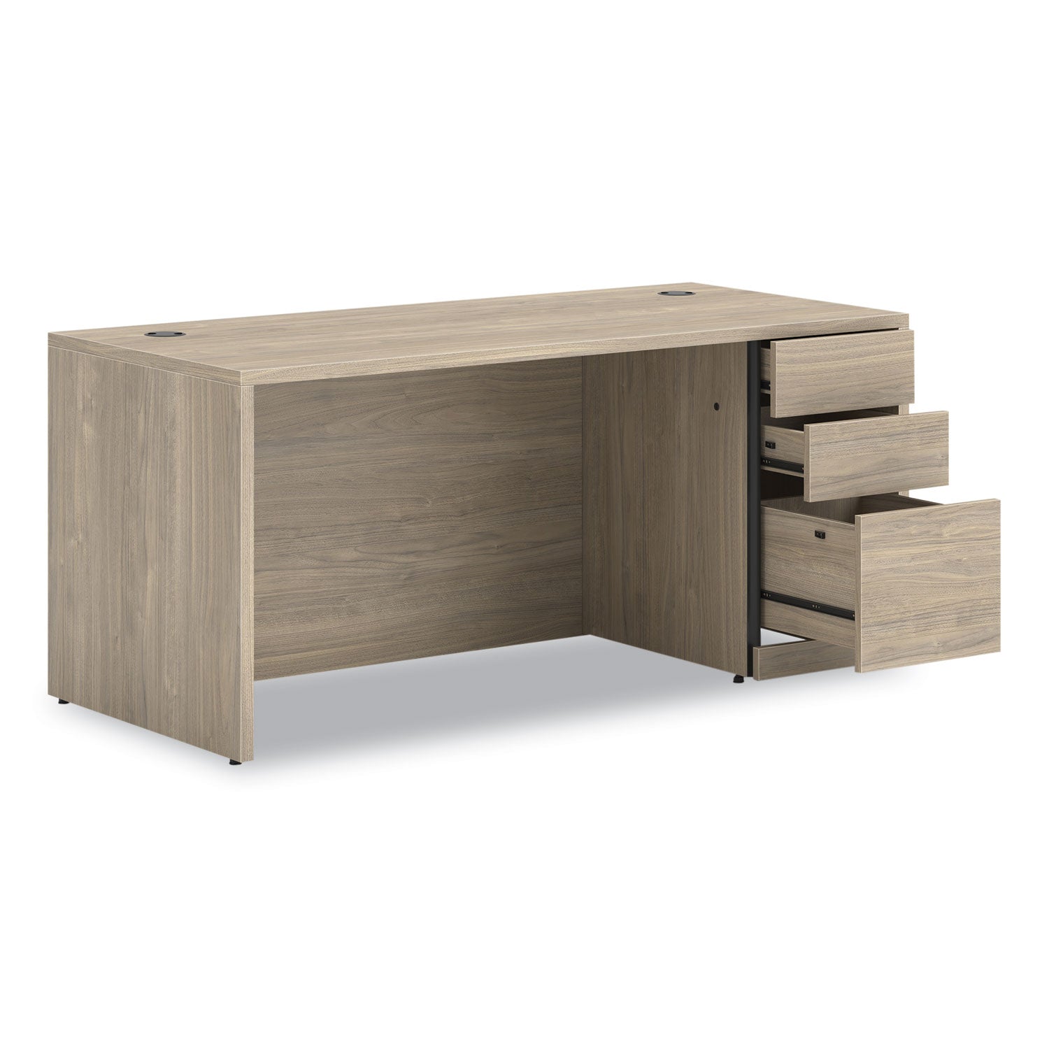 HON® 10500 Series Single Pedestal Desk, Right Pedestal: Box/Box/File, 66" x 30" x 29.5", Kingswood Walnut