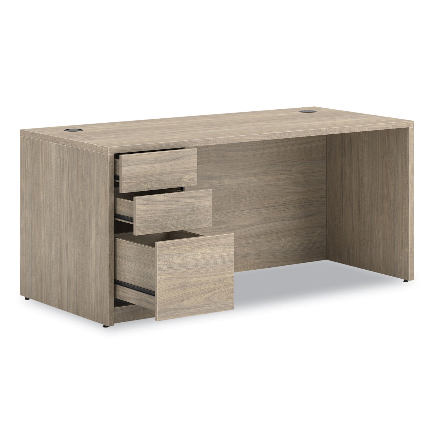 HON® 10500 Series Single Pedestal Desk, Left Pedestal: Box/Box/File, 66" x 30" x 29.5", Kingswood Walnut