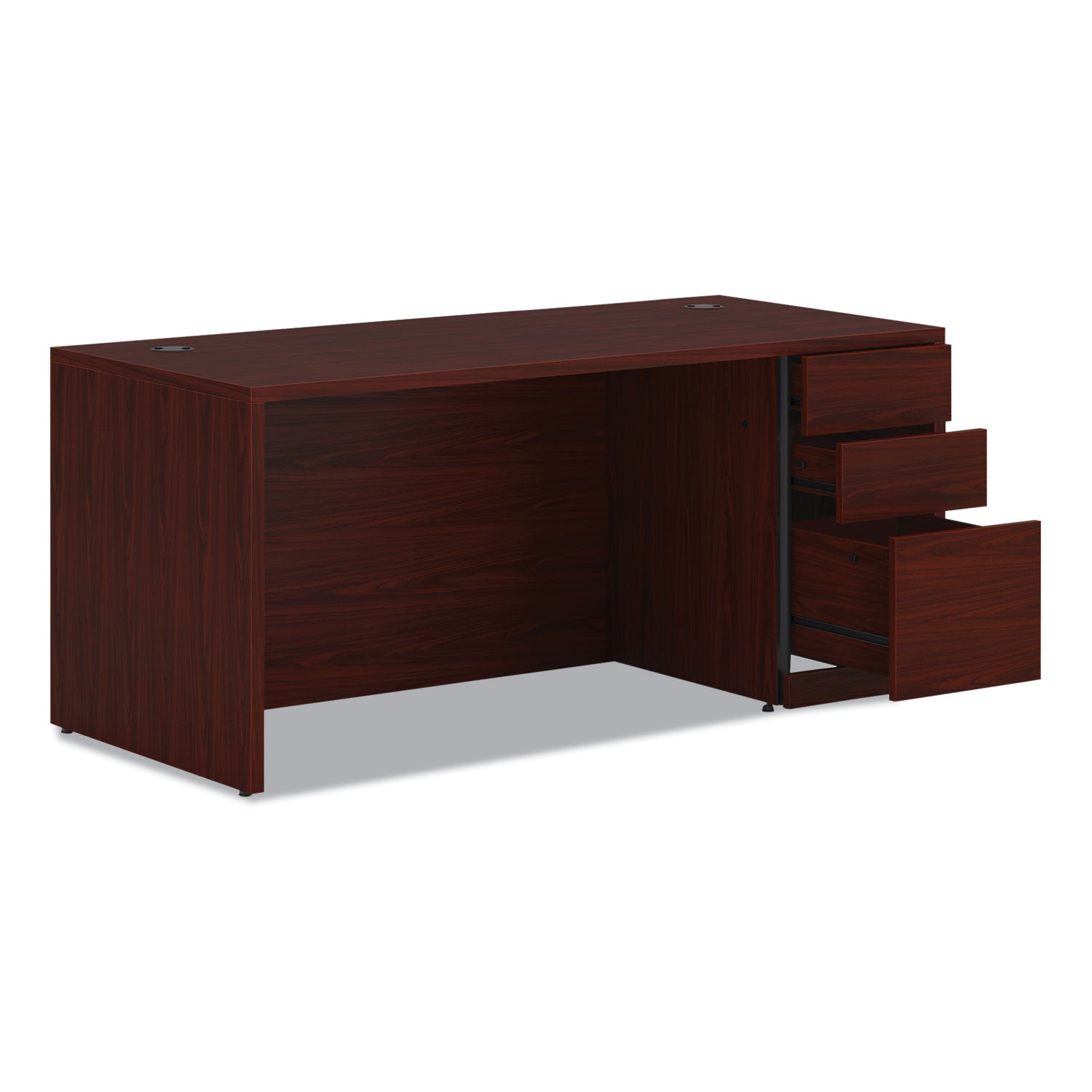 HON® 10500 Series Single Pedestal Desk, Right Pedestal: Box/Box/File, 66" x 30" x 29.5", Mahogany