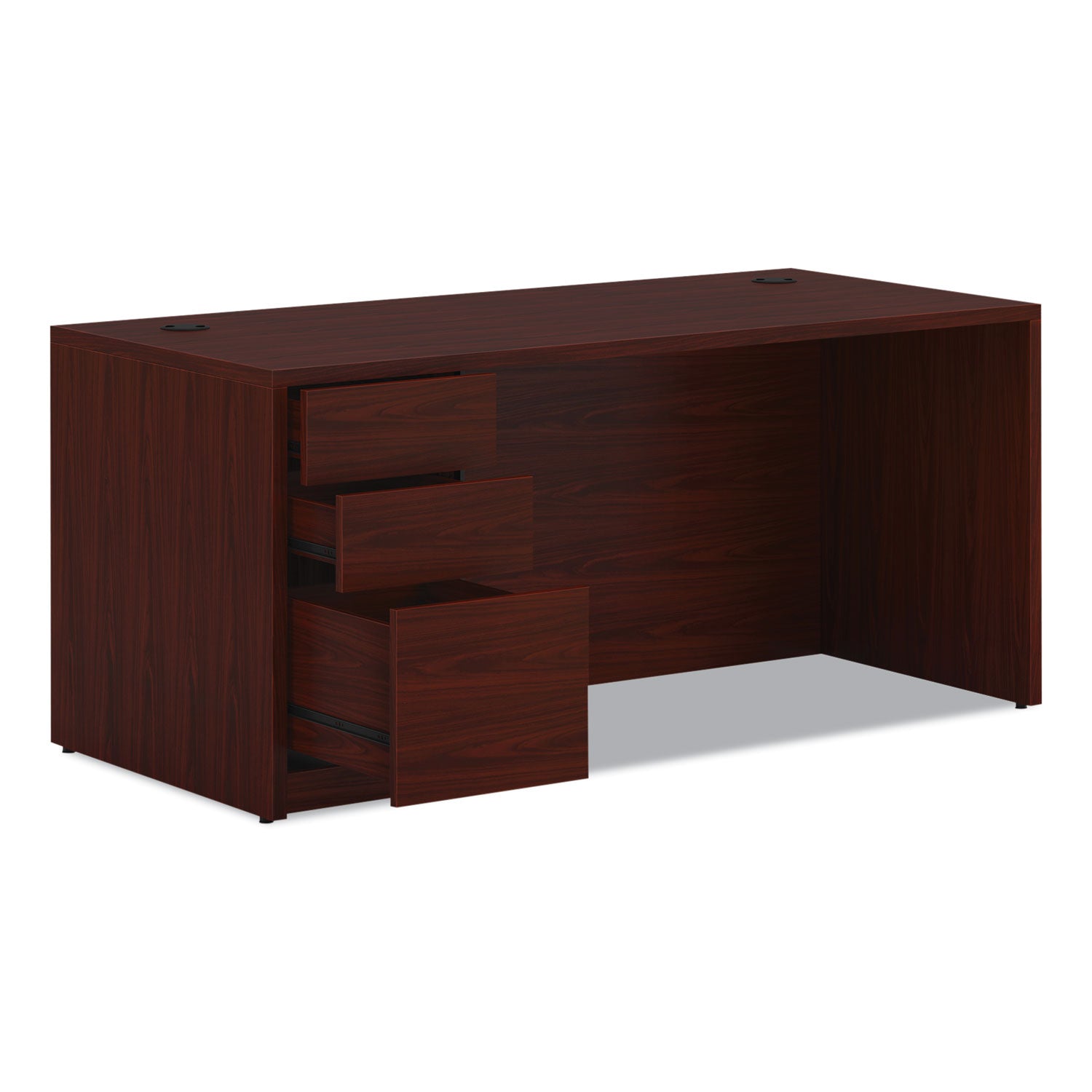 HON® 10500 Series Single Pedestal Desk, Left Pedestal: Box/Box/File, 66" x 30" x 29.5", Mahogany