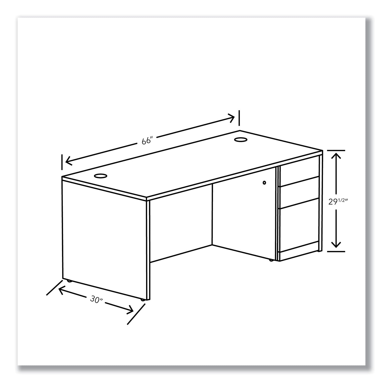 10500 Series Single Pedestal Desk, Right Pedestal: Box/Box/File, 66" x 30" x 29.5", Pinnacle