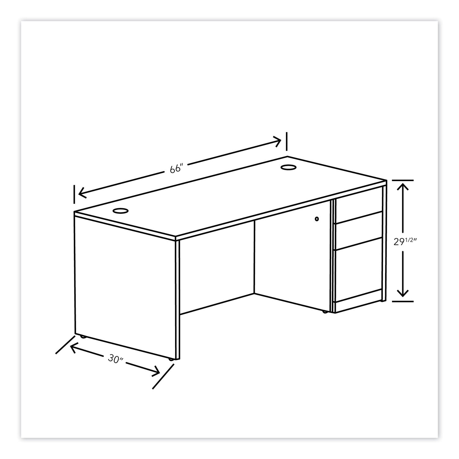 HON® 10500 Series Single Pedestal Desk, Right Pedestal: Box/Box/File, 66" x 30" x 29.5", Kingswood Walnut