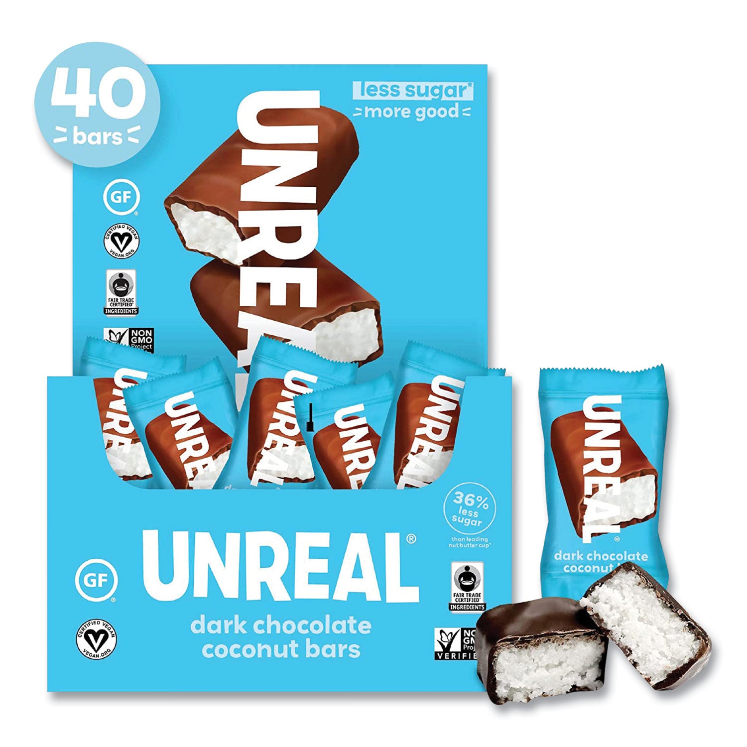 UNREAL® Dark Chocolate Coconut Bars, 0.53 oz, Individually Wrapped, 40/Pack