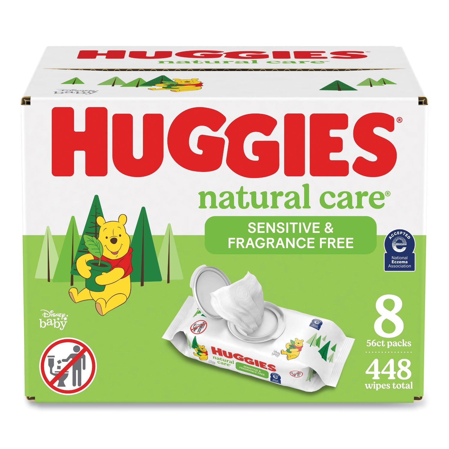 Huggies® Natural Care Sensitive Baby Wipes, 1-Ply, 3.88 x 6.6, Unscented, White, 56/Pack, 8 Packs/Carton