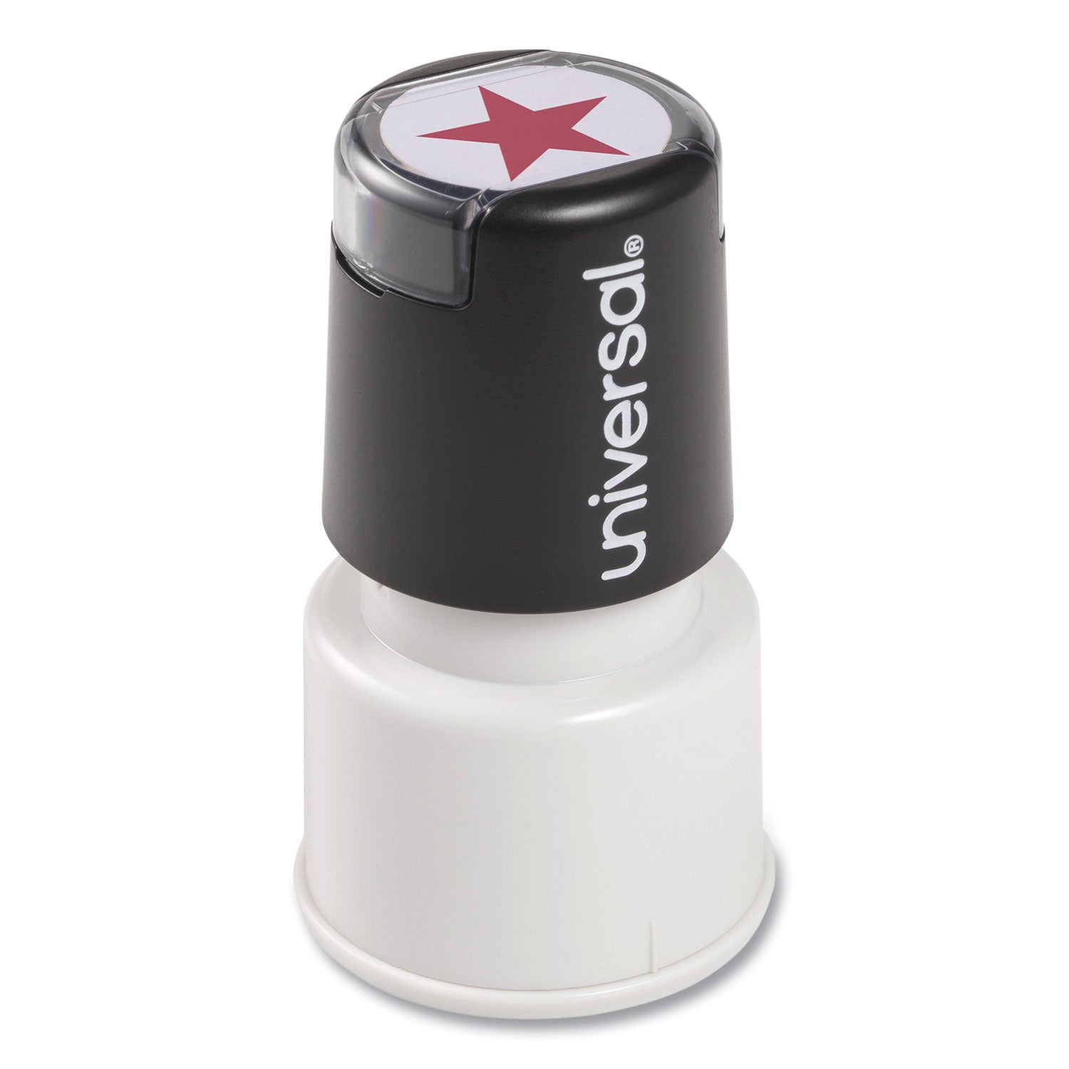 Universal® Round Message Stamp, STAR, Pre-Inked/Re-Inkable, Red