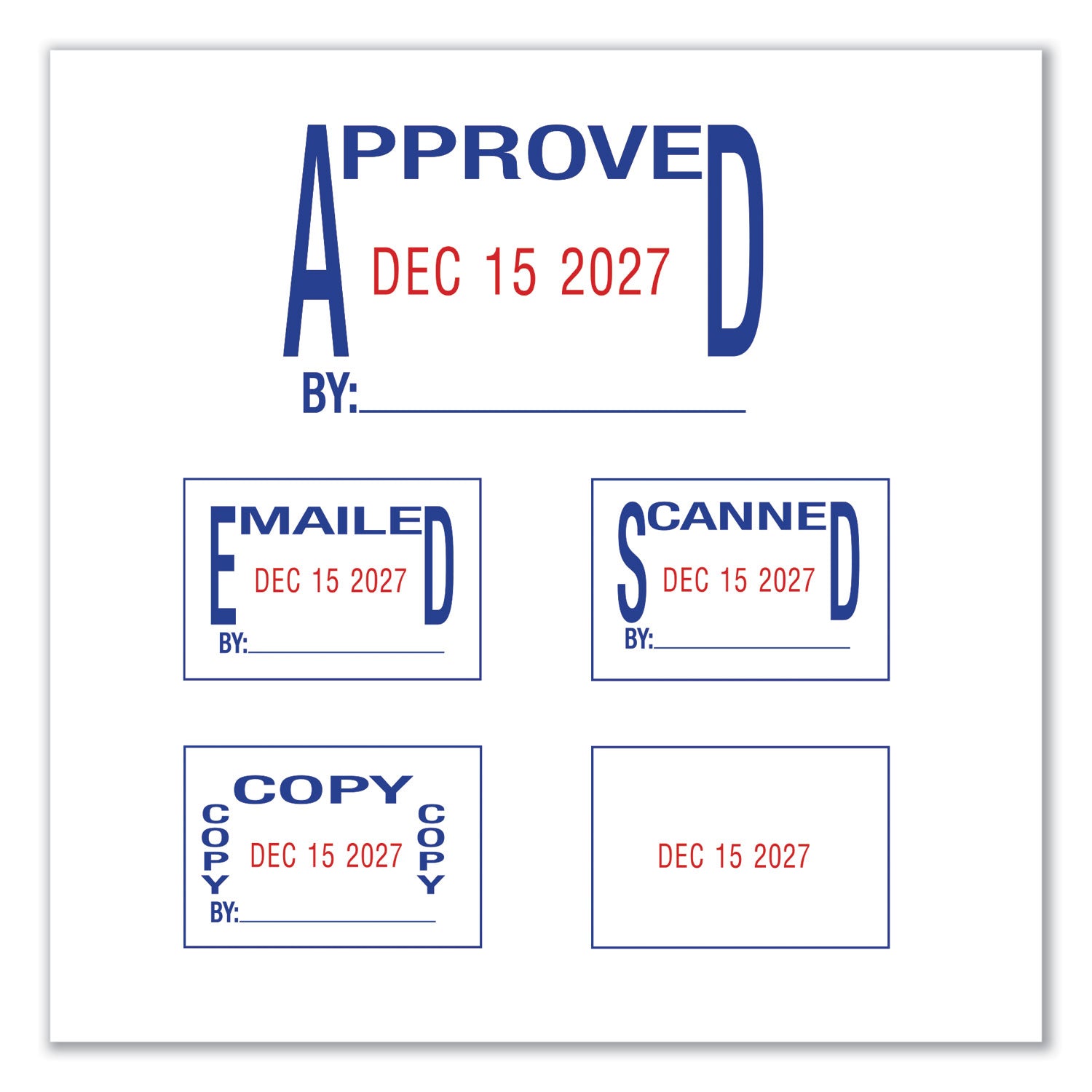 Trodat® Printy Economy 5-in-1 Date Stamp, Self-Inking, 1.63" x 1", Blue/Red