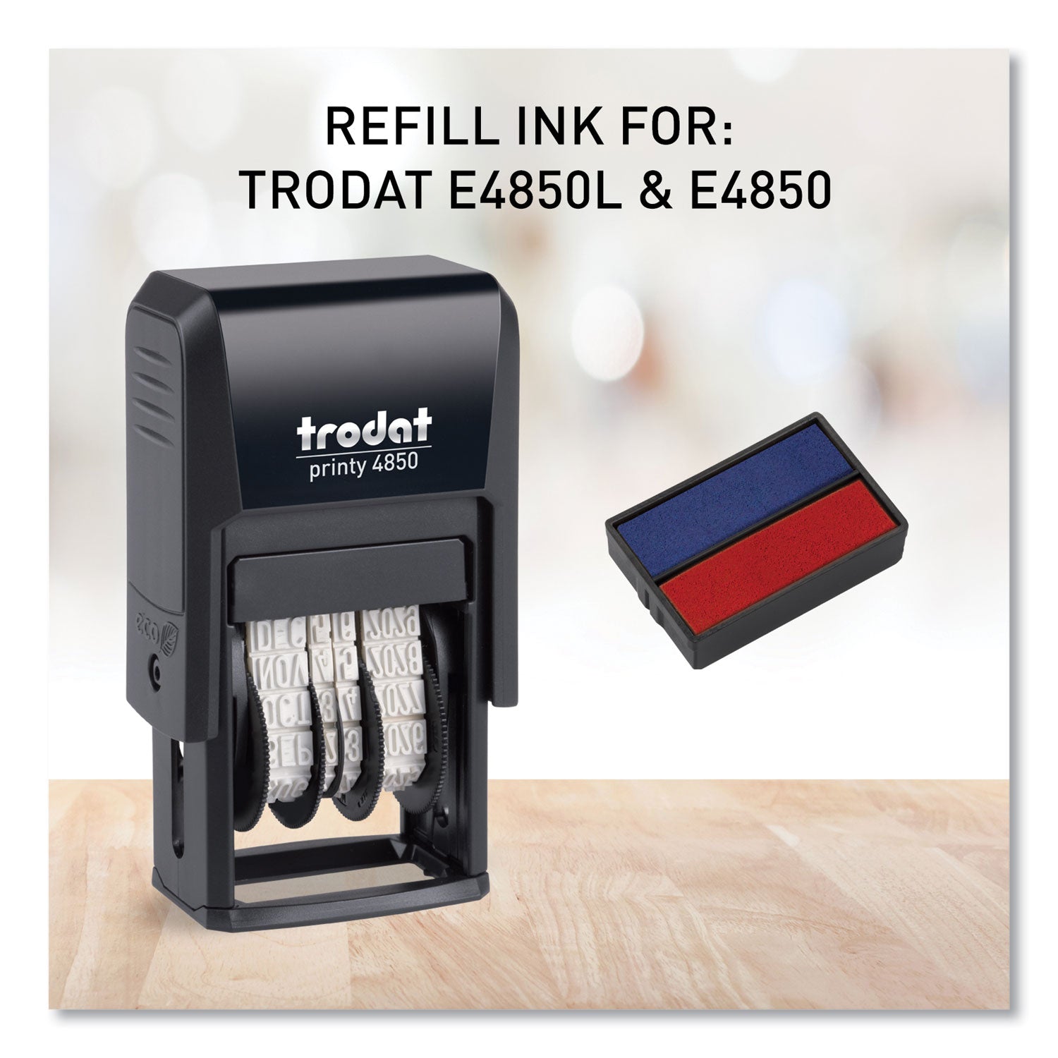 Trodat® T4850 Printy Replacement Pad for Trodat Self-Inking Stamps, 0.19" x 1", Blue/Red