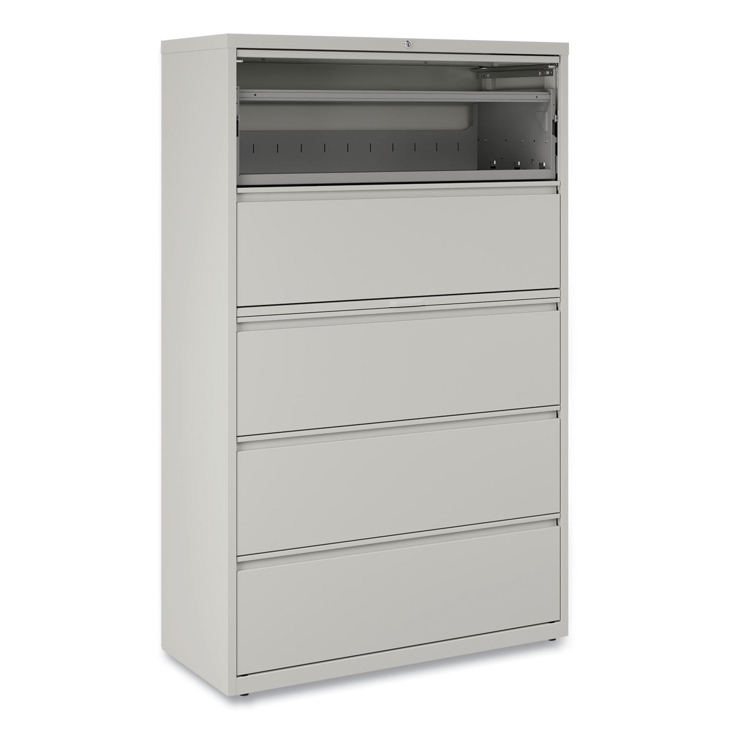 Alera® Lateral File, 5 Legal/Letter/A4/A5-Size File Drawers, 1 Roll-Out Posting Shelf, Light Gray, 42" x 18.63" x 67.63"