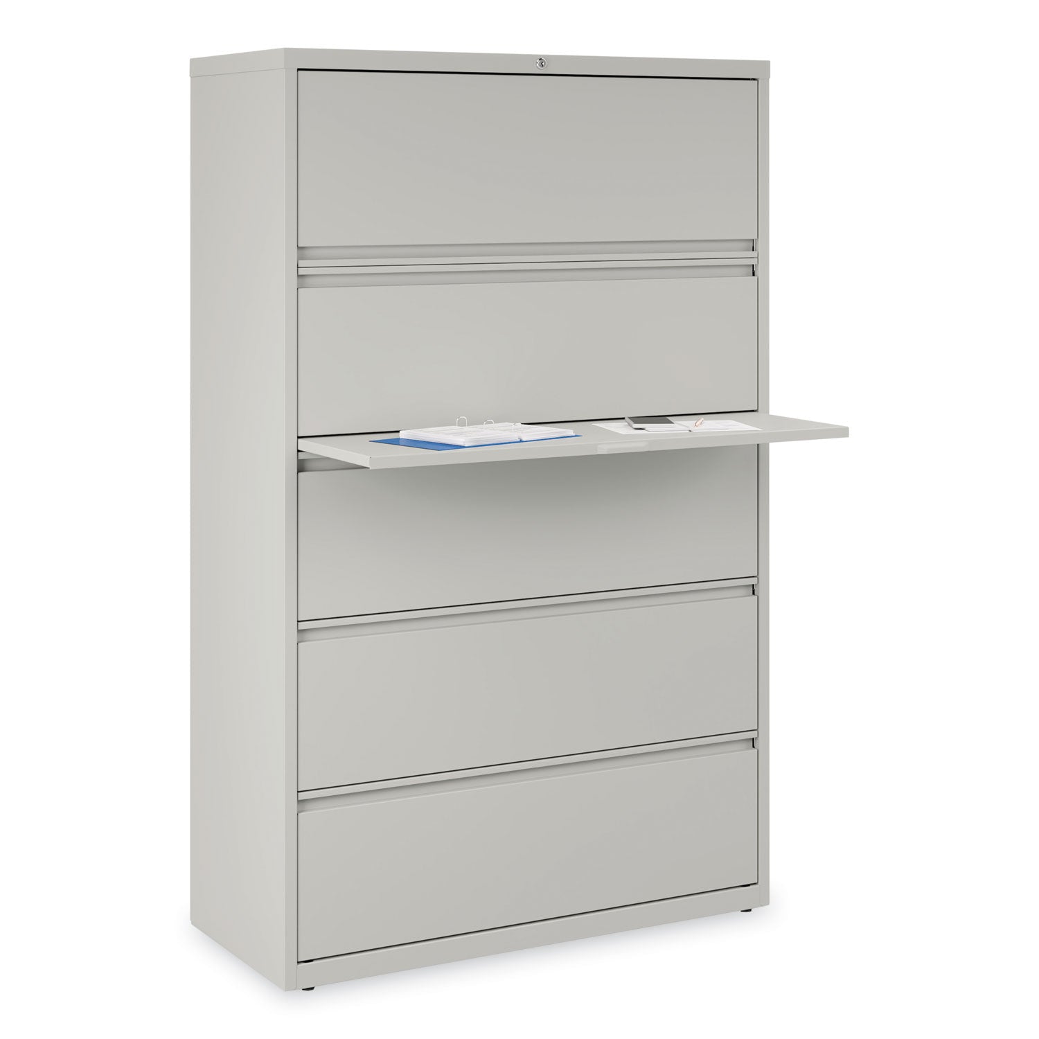 Alera® Lateral File, 5 Legal/Letter/A4/A5-Size File Drawers, 1 Roll-Out Posting Shelf, Light Gray, 42" x 18.63" x 67.63"