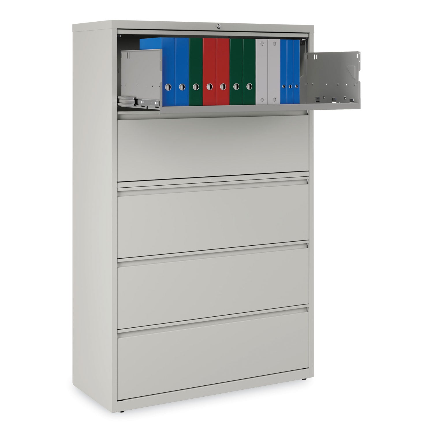 Alera® Lateral File, 5 Legal/Letter/A4/A5-Size File Drawers, 1 Roll-Out Posting Shelf, Light Gray, 42" x 18.63" x 67.63"