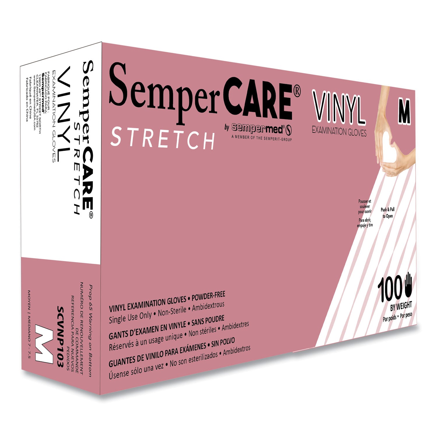 Stretch Vinyl Examination Gloves, Cream, Medium, 100/Box