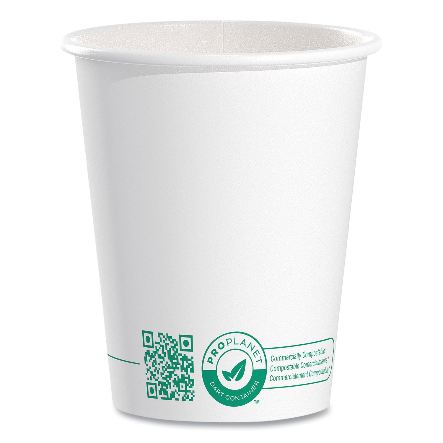 Compostable Paper Hot Cups, ProPlanet Seal, 10 oz, White/Green, 1,000/Carton