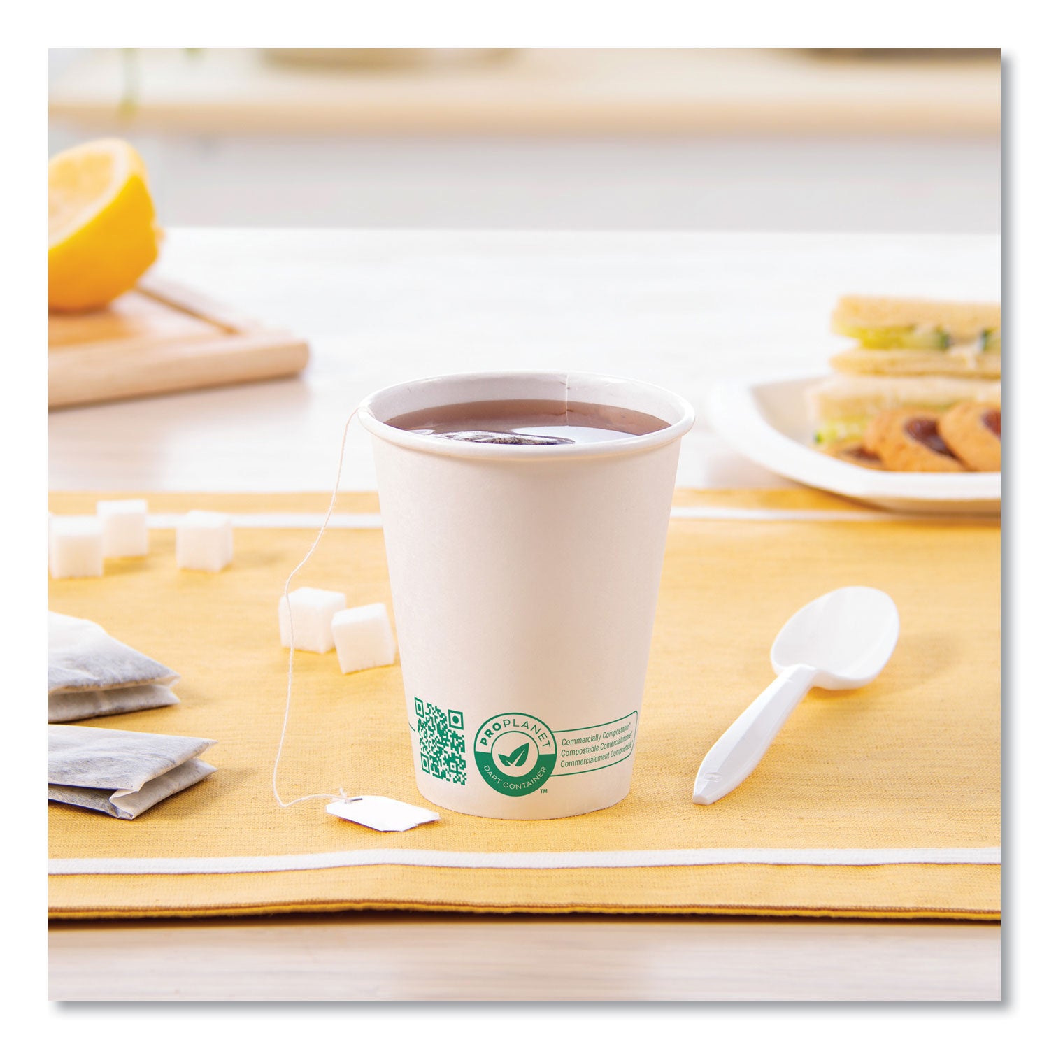 SOLO® Compostable Paper Hot Cups, ProPlanet Seal, 8 oz, White/Green, 1,000/Carton