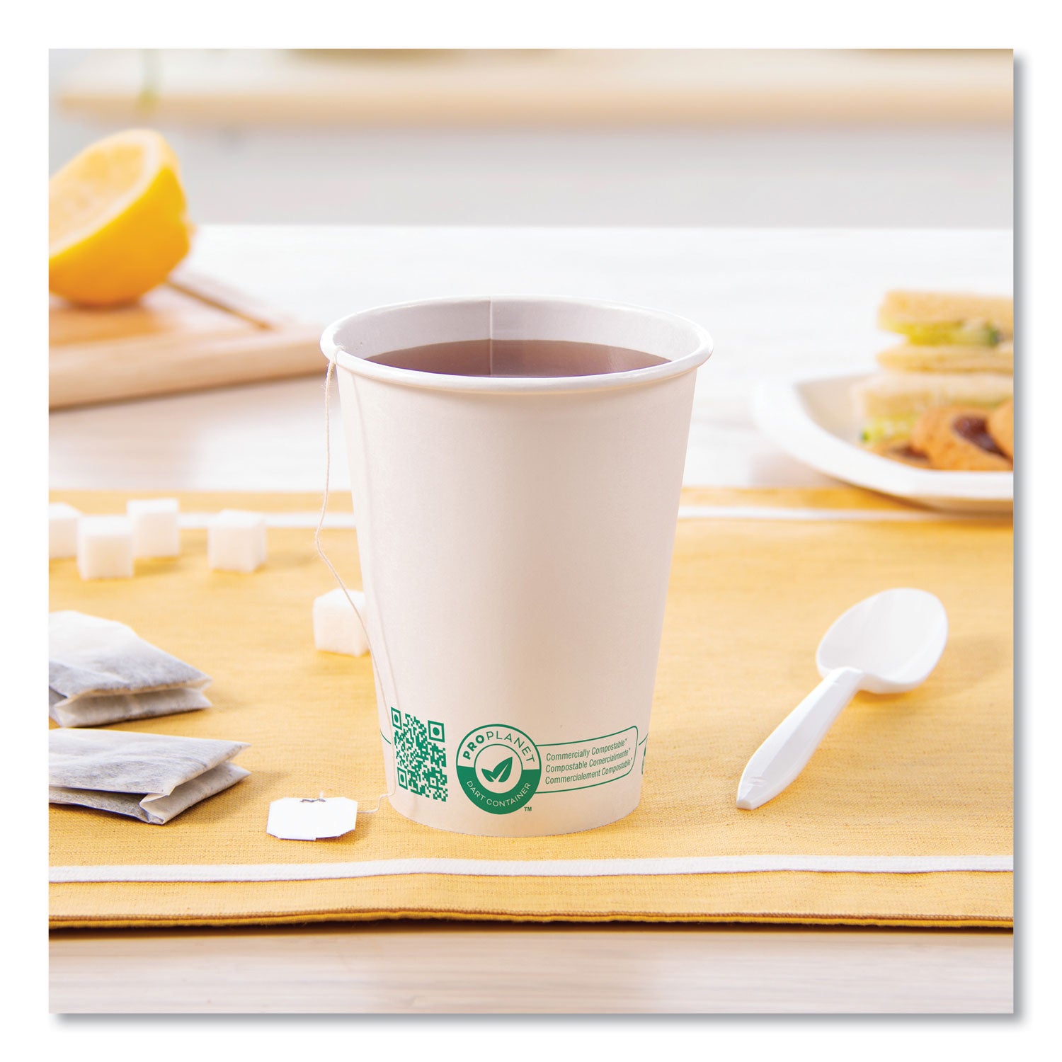 SOLO® Compostable Paper Hot Cups, ProPlanet Seal, 12 oz, White/Green, 1,000/Carton