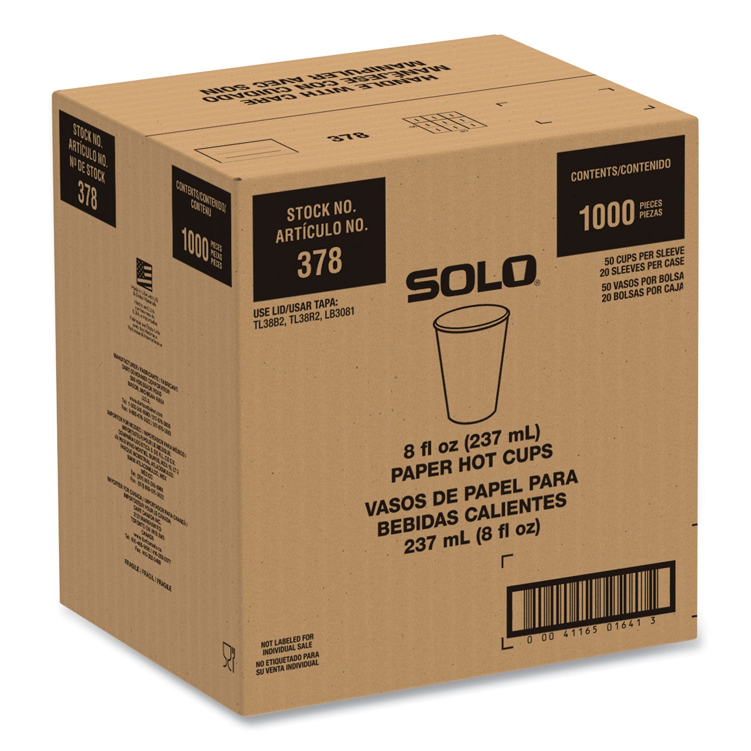 SOLO® Compostable Paper Hot Cups, ProPlanet Seal, 8 oz, White/Green, 1,000/Carton