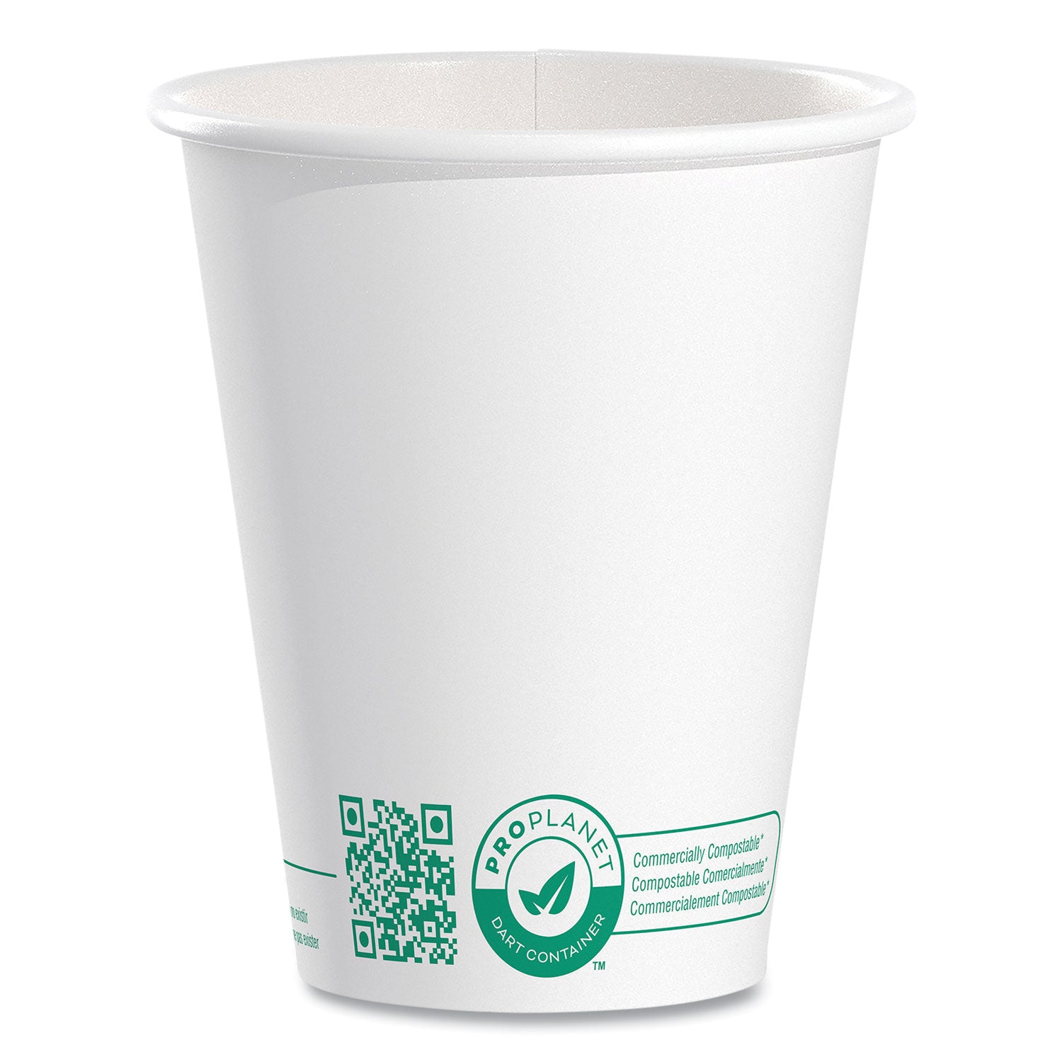 Compostable Paper Hot Cups, ProPlanet Seal, 8 oz, White/Green, 1,000/Carton