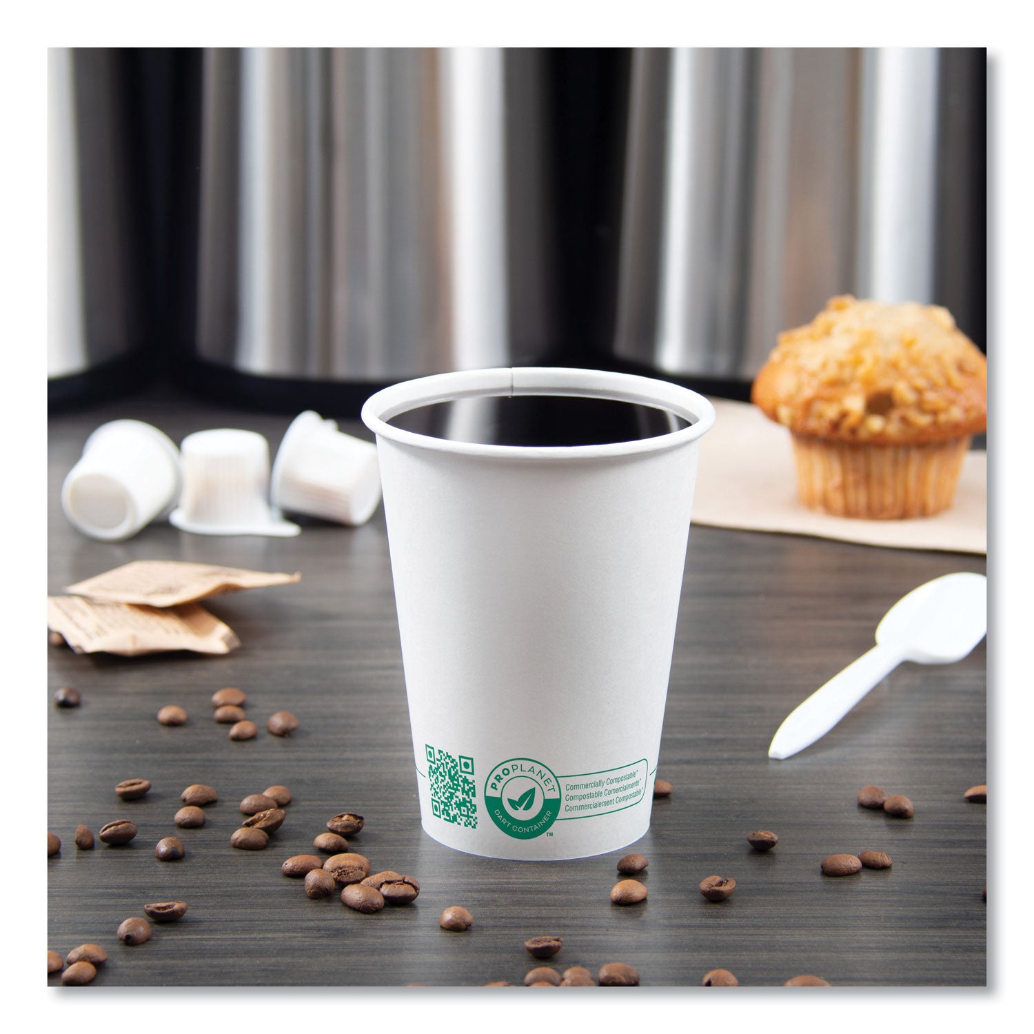 SOLO® Compostable Paper Hot Cups, ProPlanet Seal, 12 oz, White/Green, 1,000/Carton