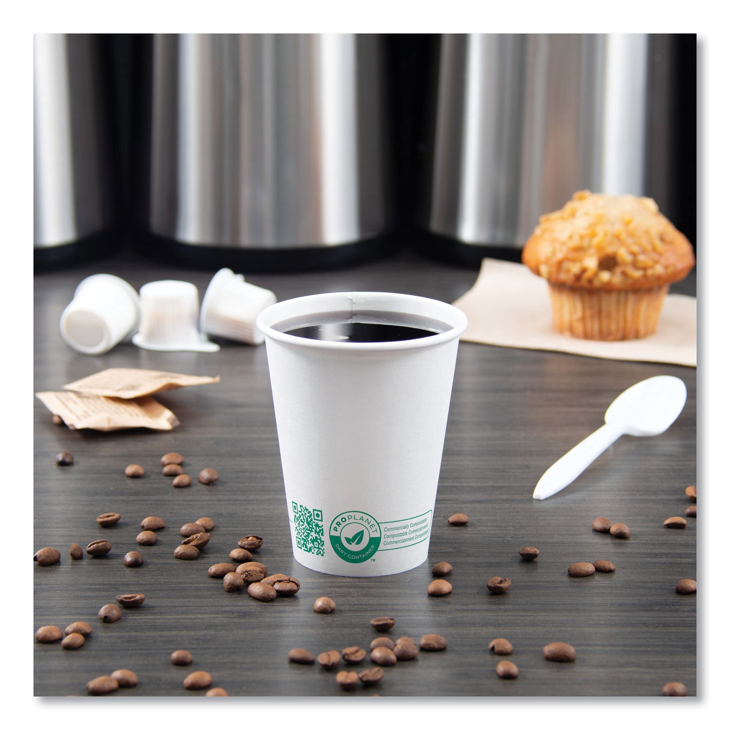 SOLO® Compostable Paper Hot Cups, ProPlanet Seal, 8 oz, White/Green, 1,000/Carton