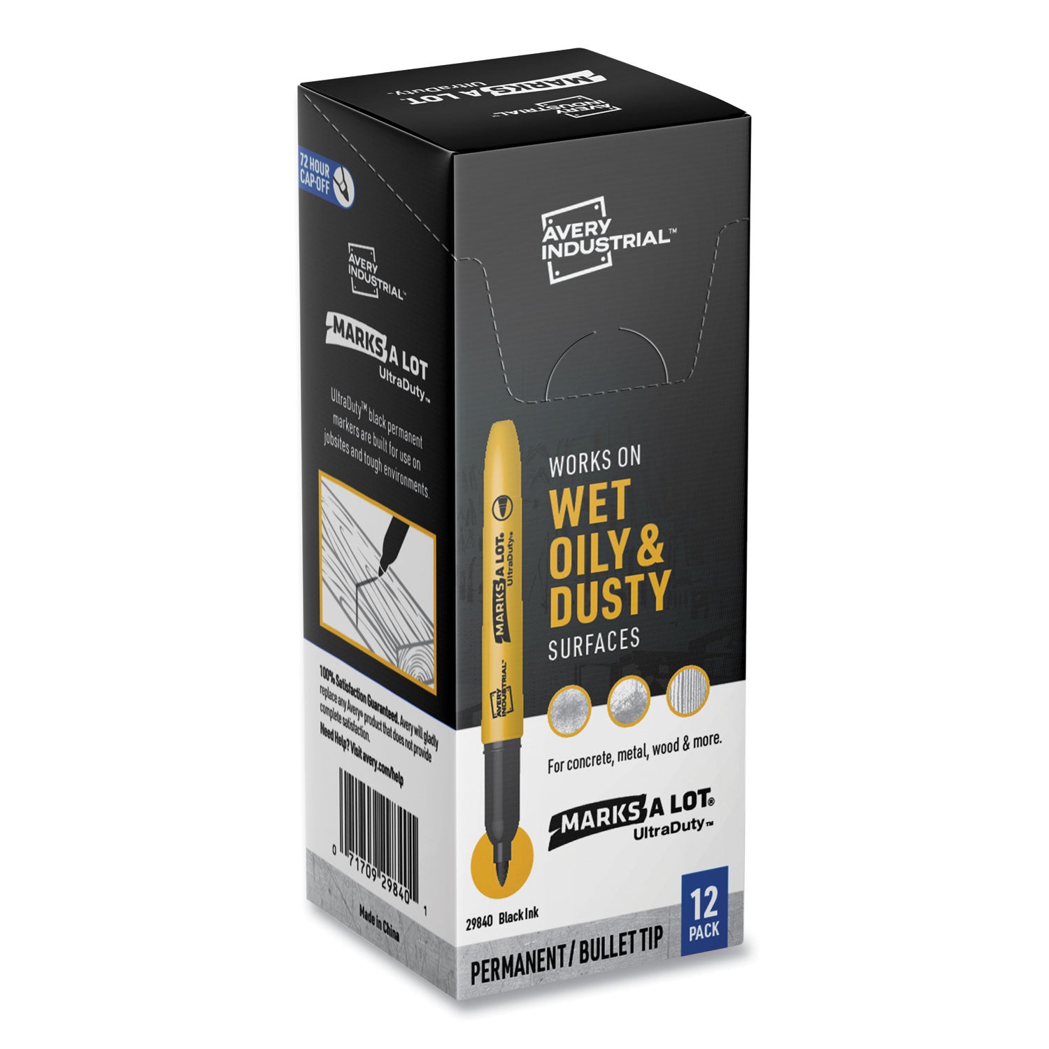 MARKS A LOT UltraDuty Permanent Markers, Fine Bullet Tip, Black 12/Box