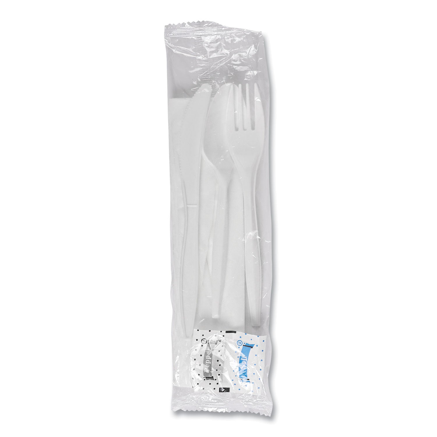 Boardwalk® Cutlery Kit, Plastic Fork/Spoon/Knife/Salt/Polypropylene/Napkin, White, 250/Carton