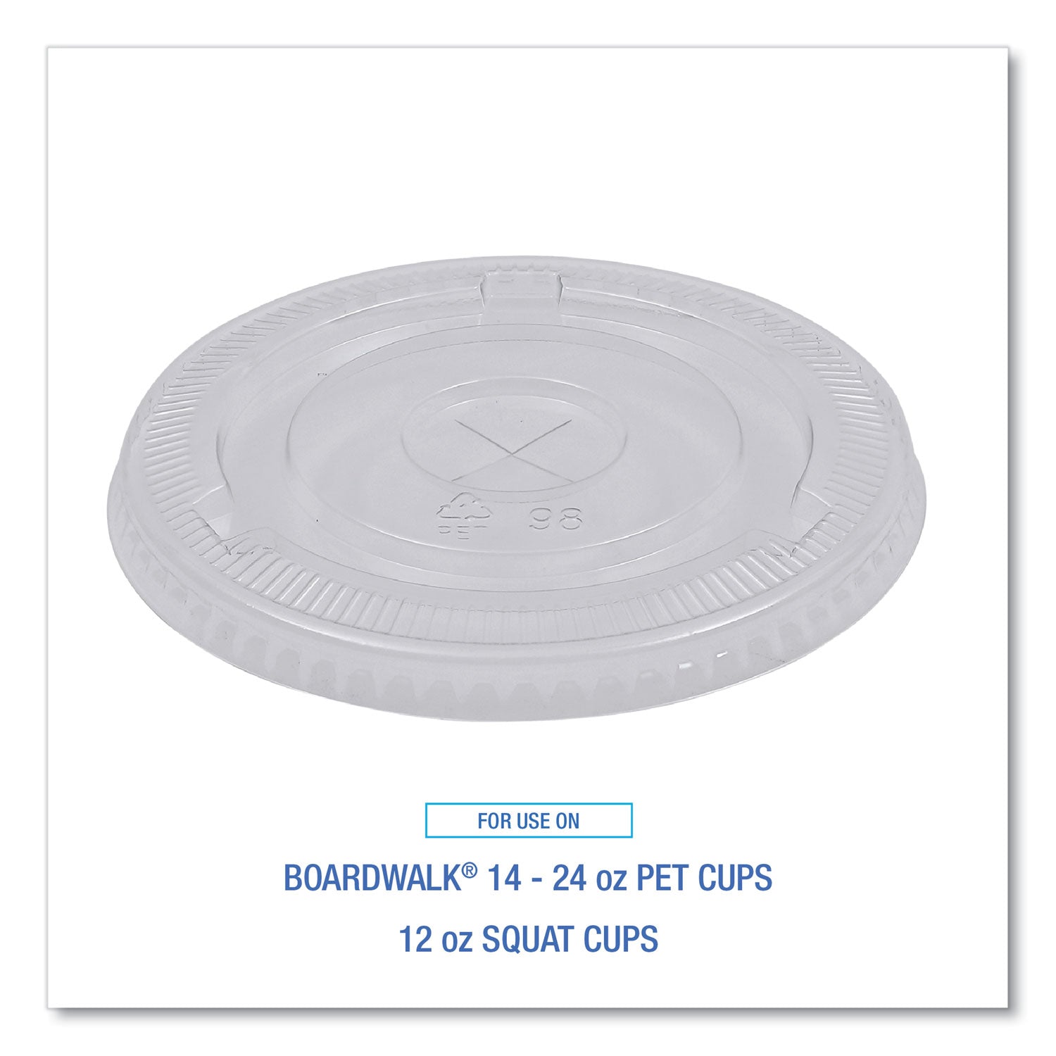 Boardwalk® PET Cold Cup Lids, Fits 12 oz Squat and 14 to 24 oz Plastic Cups, Clear, 100/Sleeve, 10 Sleeves/Carton