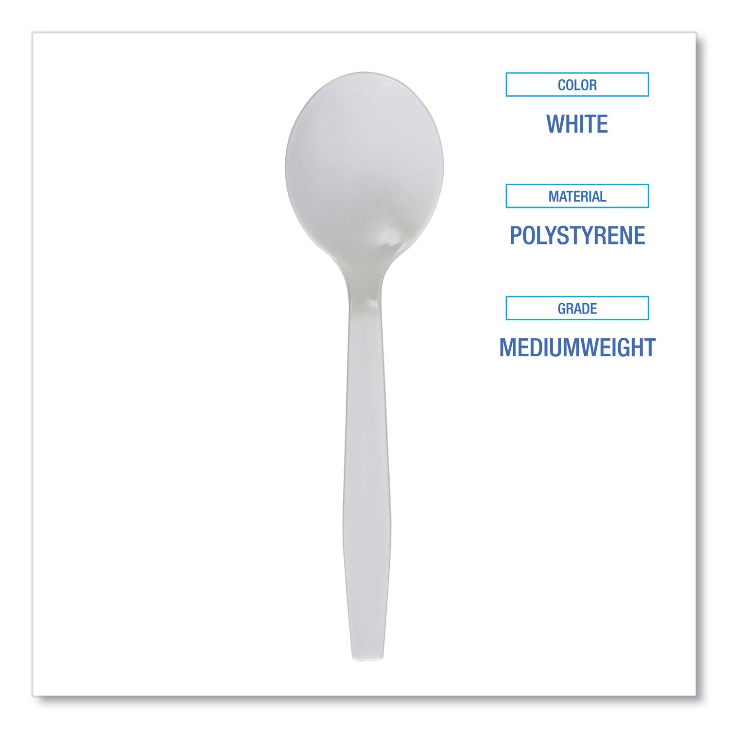 Boardwalk® Mediumweight Polystyrene Cutlery, Soup Spoon, White, 1,000/Carton