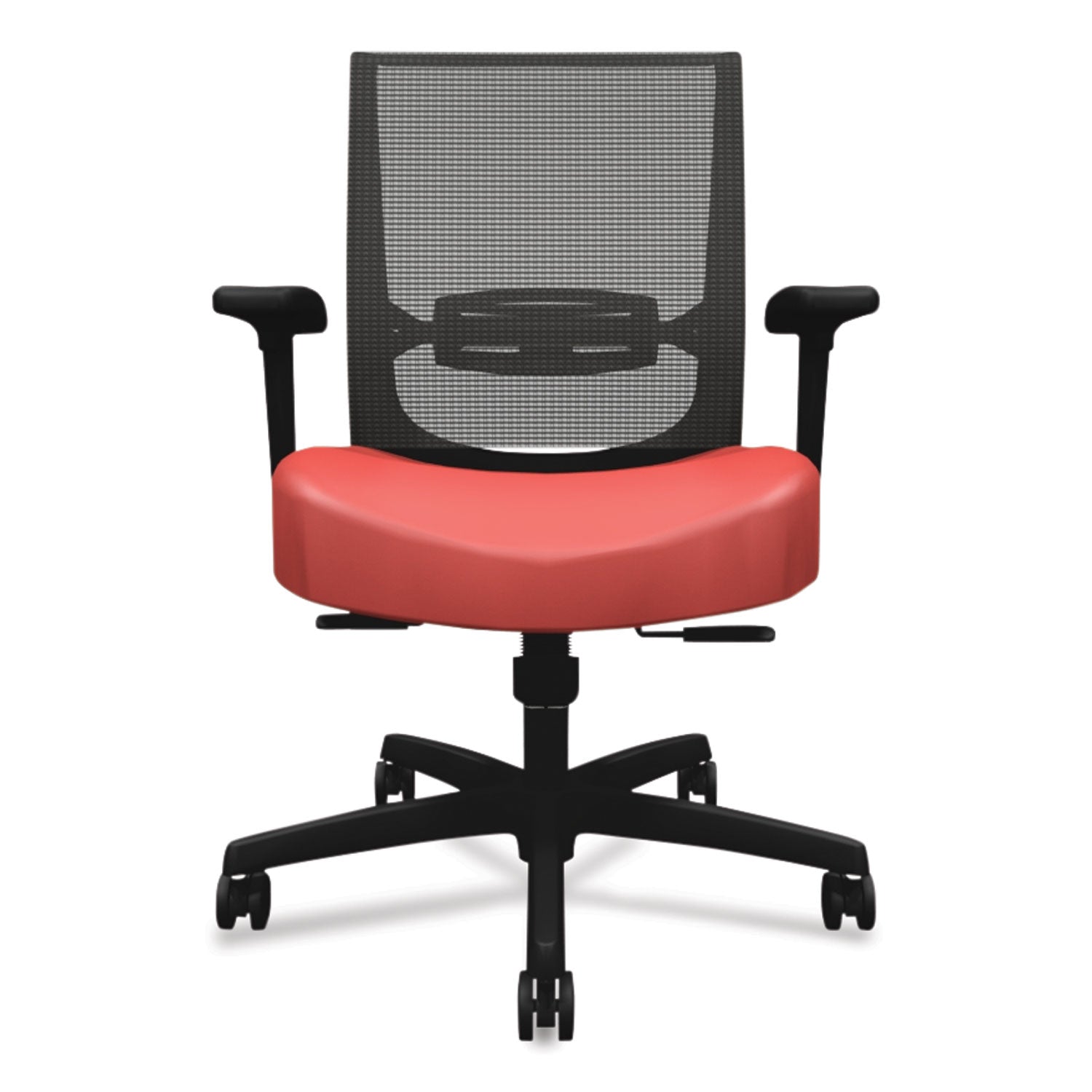 HON® Convergence Mid-Back Task Chair, Synchro-Tilt and Seat Glide, Supports Up to 275 lb, Red Seat, Black Back/Base