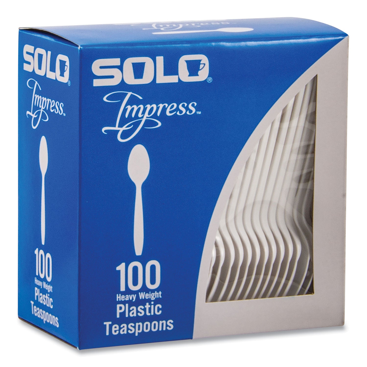 SOLO® Impress Heavyweight Full-Length Polystyrene Cutlery, Teaspoon, White, 100/Box, 10 Boxes/Carton