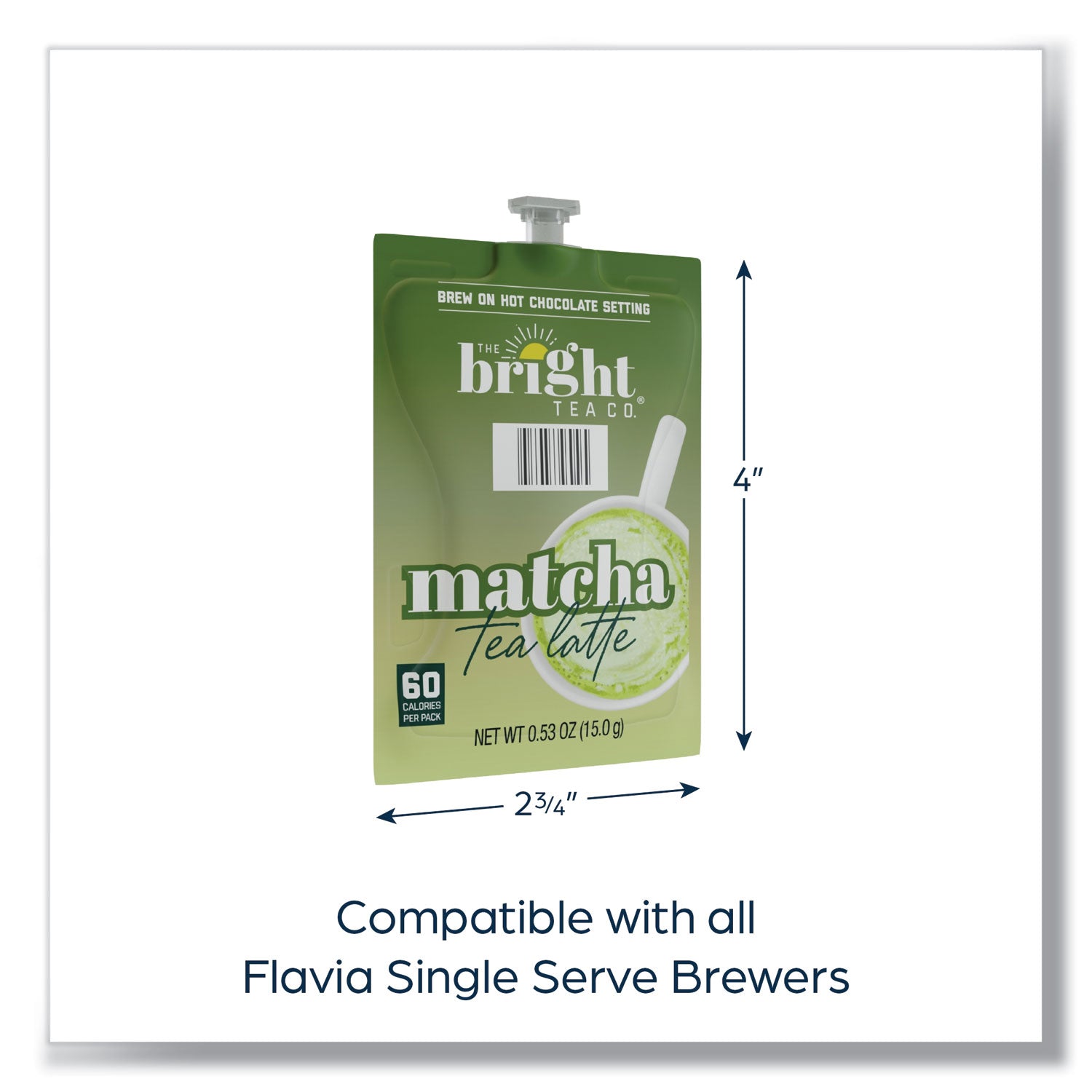 FLAVIA® Bright Tea Co. Matcha Latte Freshpack, Matcha Tea Latte, 0.53 oz Pouch, 72/Carton