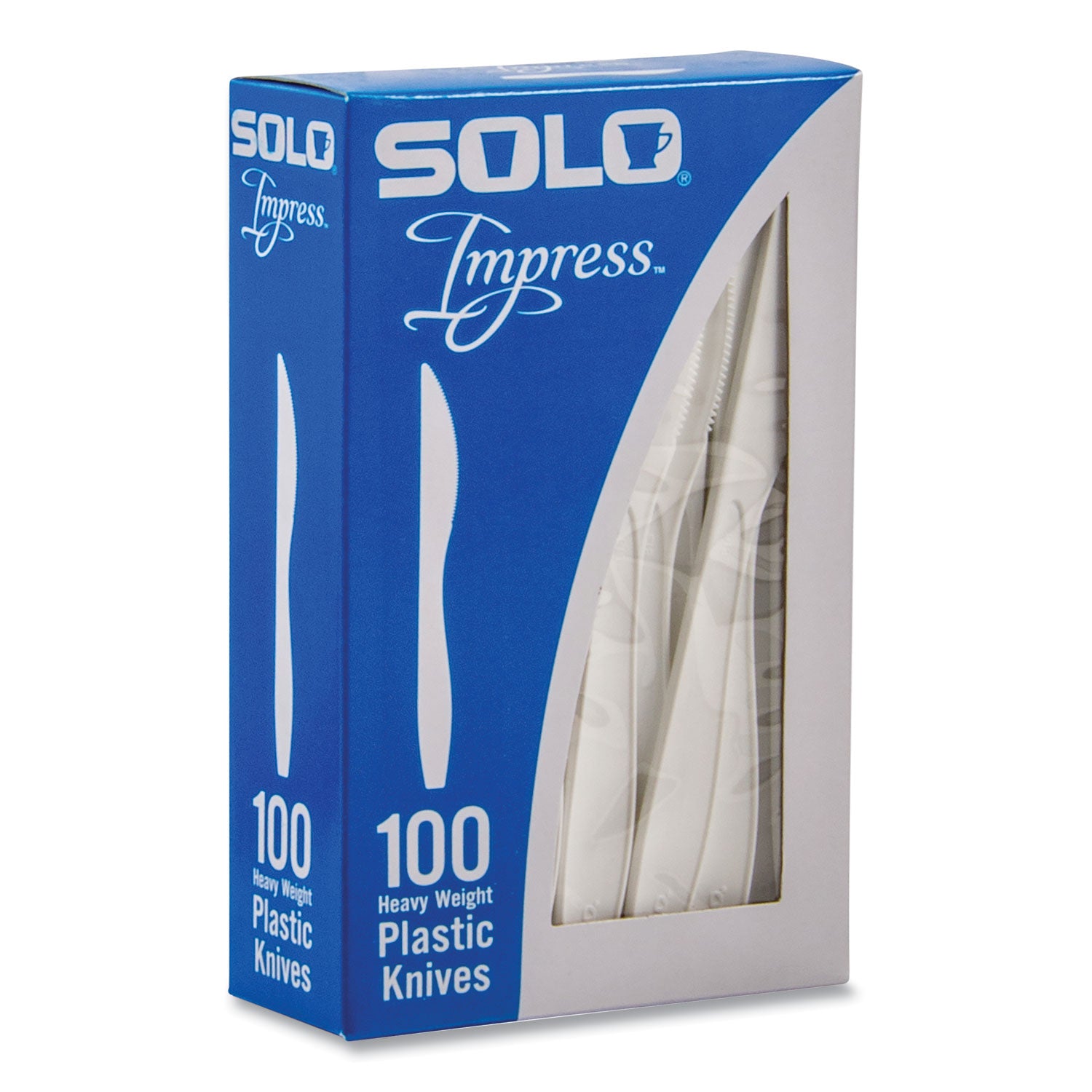 SOLO® Impress Heavyweight Full-Length Polystyrene Cutlery, Knife, White, 100/Box