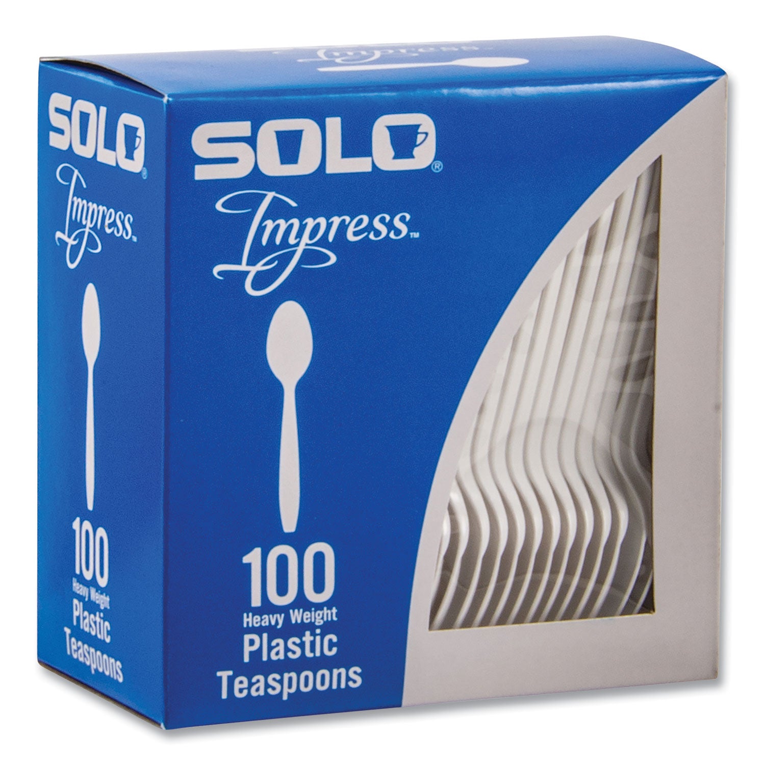 SOLO® Impress Heavyweight Full-Length Polystyrene Cutlery, Teaspoon, White, 100/Box