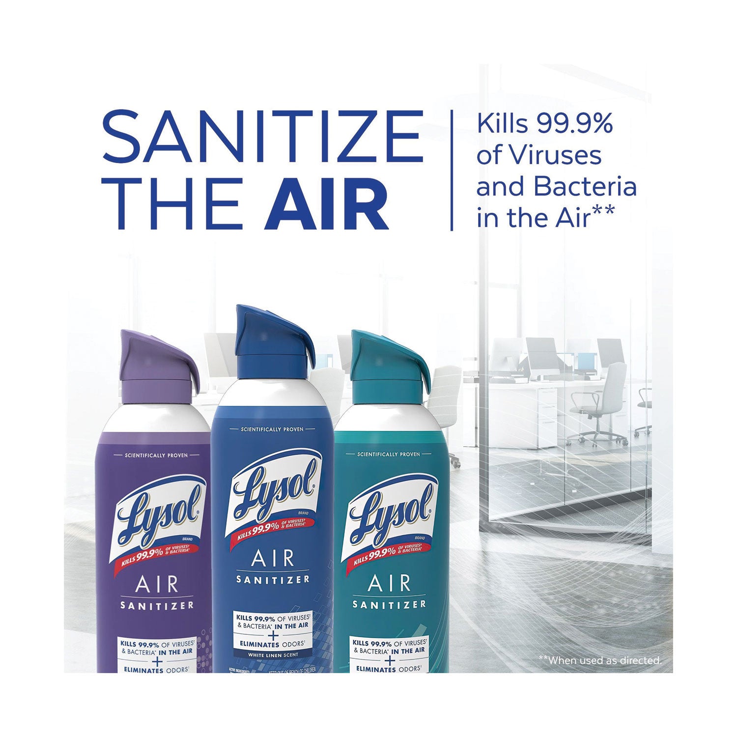 LYSOL® Brand Air Sanitizer Spray, White Linen, 10 oz Aerosol Spray, 6/Carton