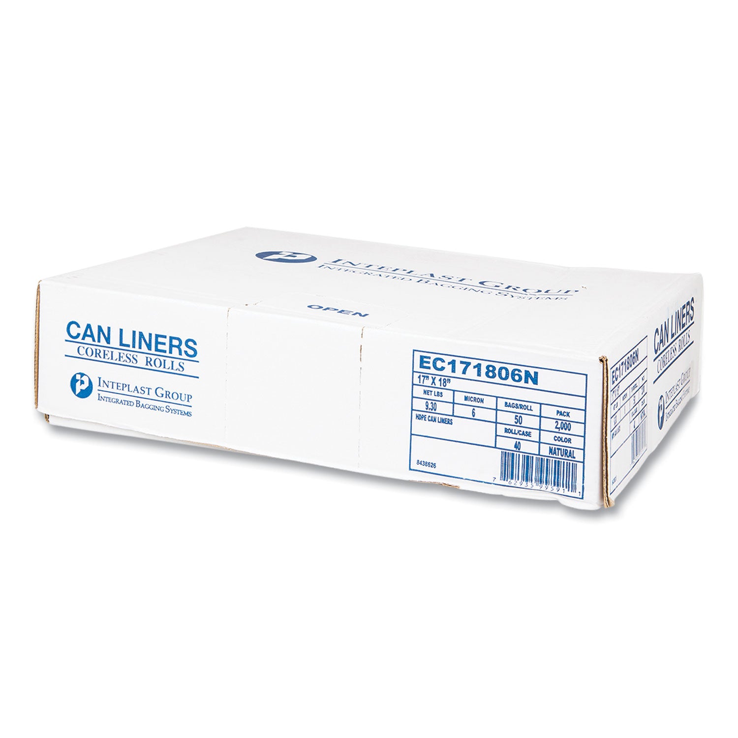 Inteplast Group High-Density Commercial Can Liners, 4 gal, 6 mic, 17" x 18", Clear, Perforated Roll, 50 Bags/Roll, 40 Rolls/Carton