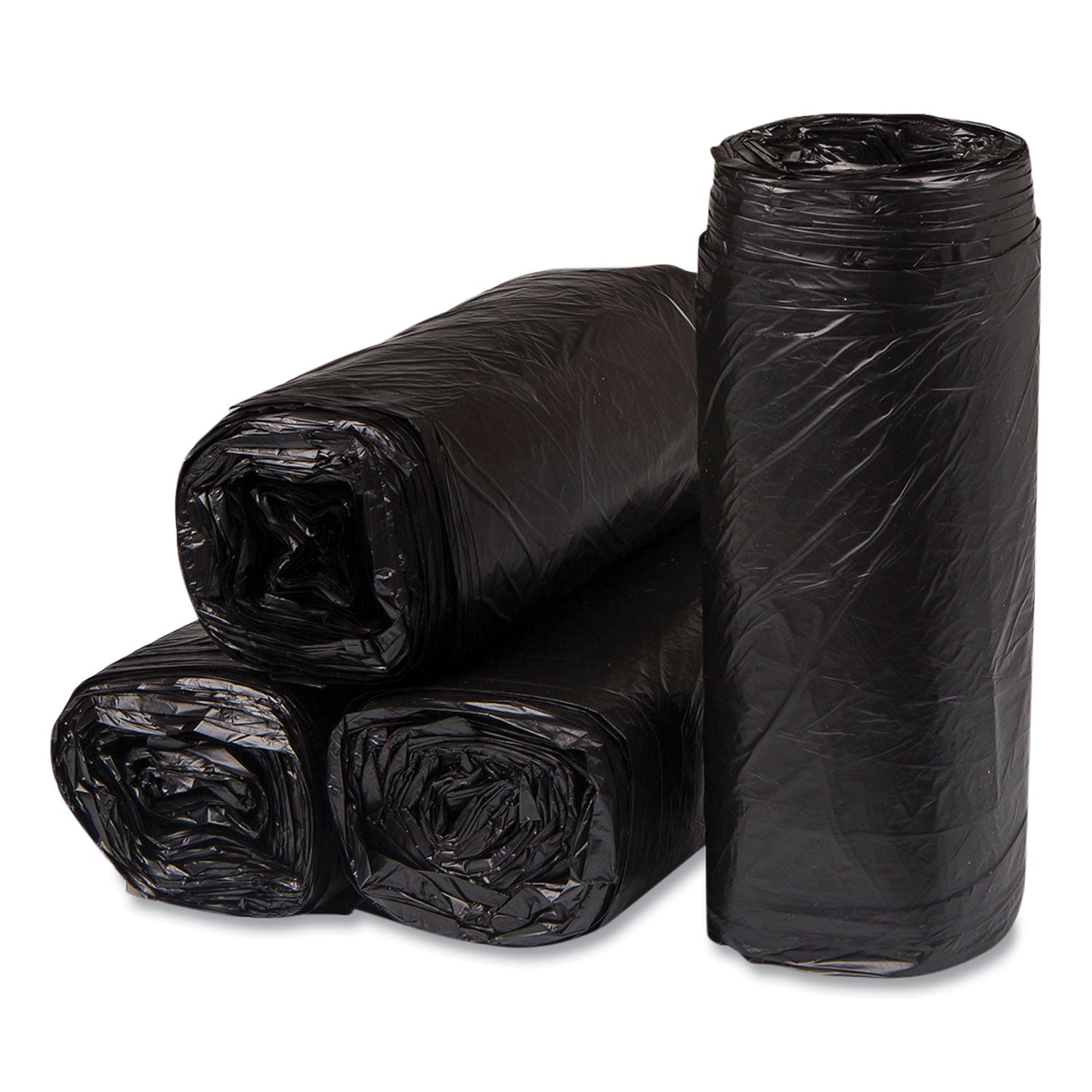 Inteplast Group High-Density Commercial Can Liners, 16 gal, 8 mic, 24" x 33", Black, Interleaved Roll, 50 Bags/Roll, 20 Rolls/Carton