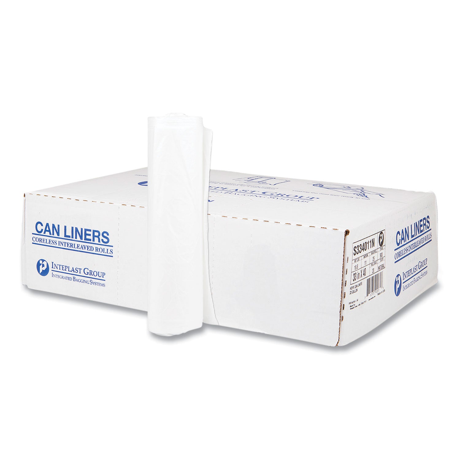 High-Density Commercial Can Liners, 33 gal, 11 mic, 33" x 40", Clear, Interleaved Roll, 25 Bags/Roll, 20 Rolls/Carton