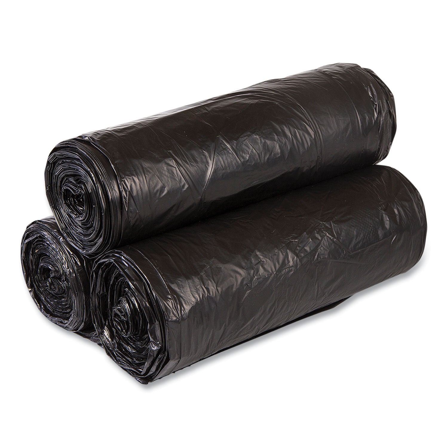 Inteplast Group High-Density Commercial Can Liners, 33 gal, 22 mic, 33" x 40", Black, Interleaved Roll, 25 Bags/Roll, 10 Rolls/Carton